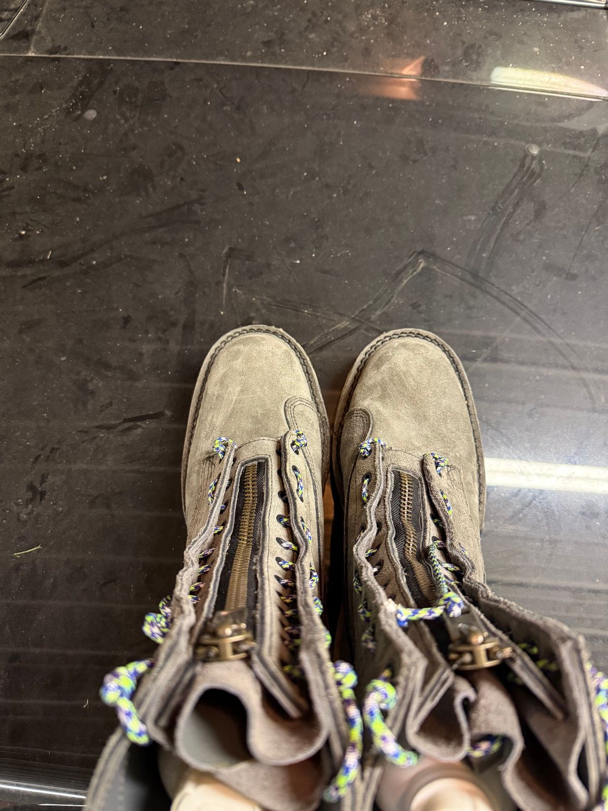 Photo by chadthebootguy on October 6, 2025 of the JK Boots Super Station Boot in JK 8oz Grey roughout.