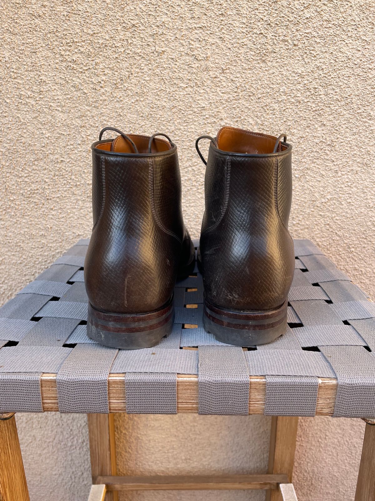 Photo by inthosejawnz on January 5, 2025 of the Viberg Service Boot BCT in Horween Cognac Shell Boxboard.