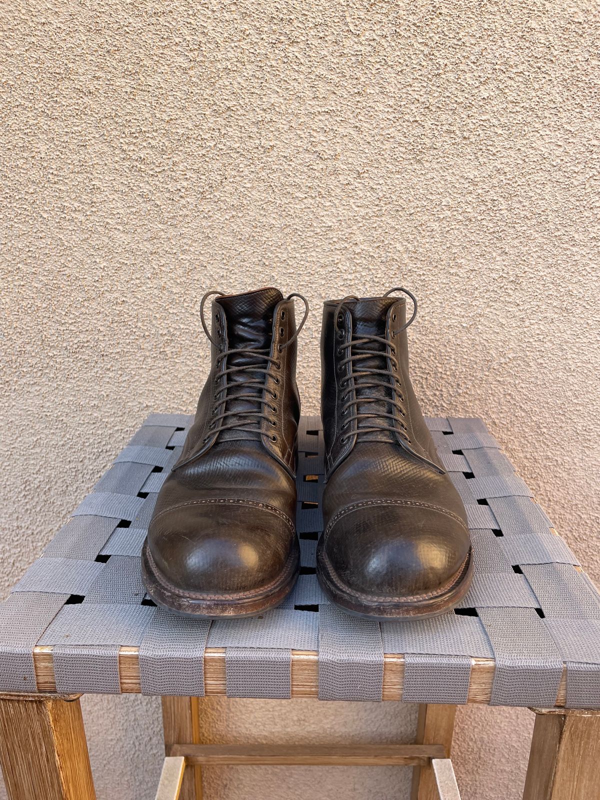 Photo by inthosejawnz on January 5, 2025 of the Viberg Service Boot BCT in Horween Cognac Shell Boxboard.