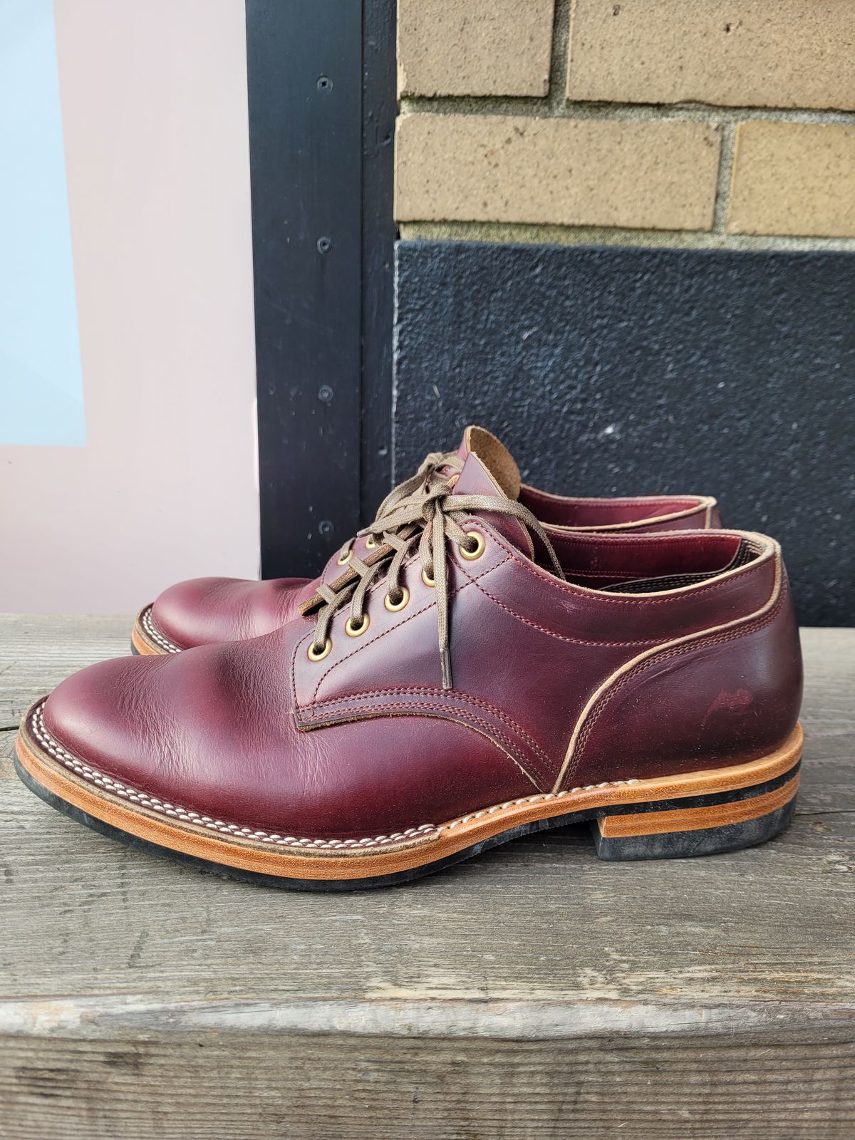 Photo by MyNameisJeff on November 1, 2022 of the Onderhoud LVL01 Derby Boot in Horween Color 8 Chromexcel.