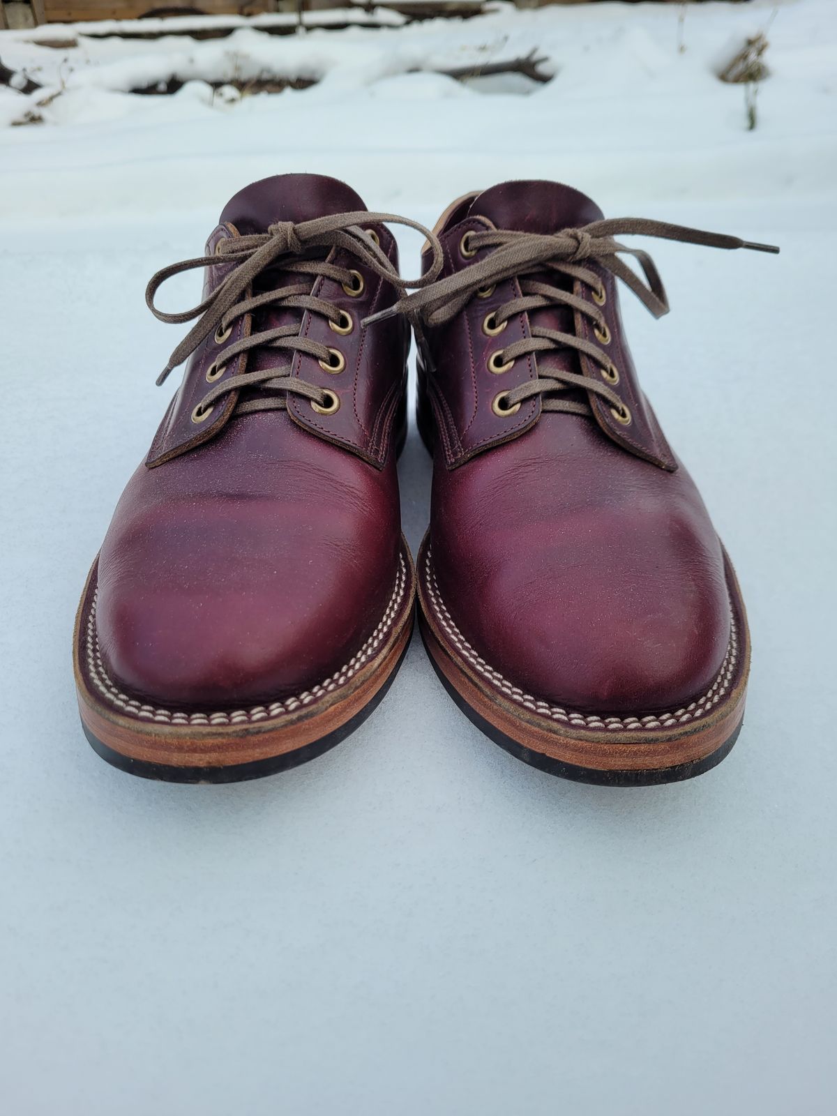 Photo by MyNameisJeff on December 2, 2022 of the Onderhoud LVL01 Derby Boot in Horween Color 8 Chromexcel.