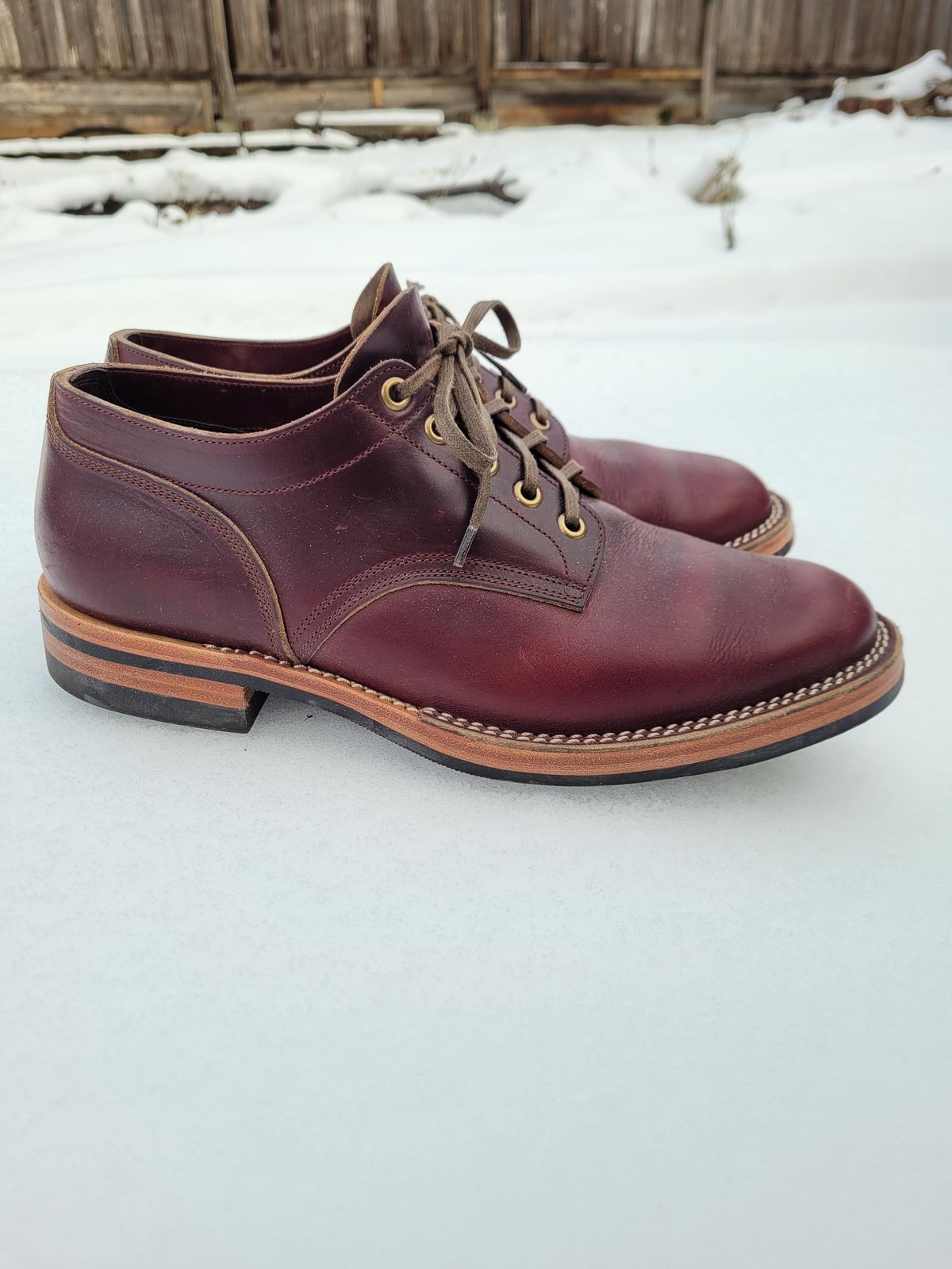 Photo by MyNameisJeff on December 2, 2022 of the Onderhoud LVL01 Derby Boot in Horween Color 8 Chromexcel.