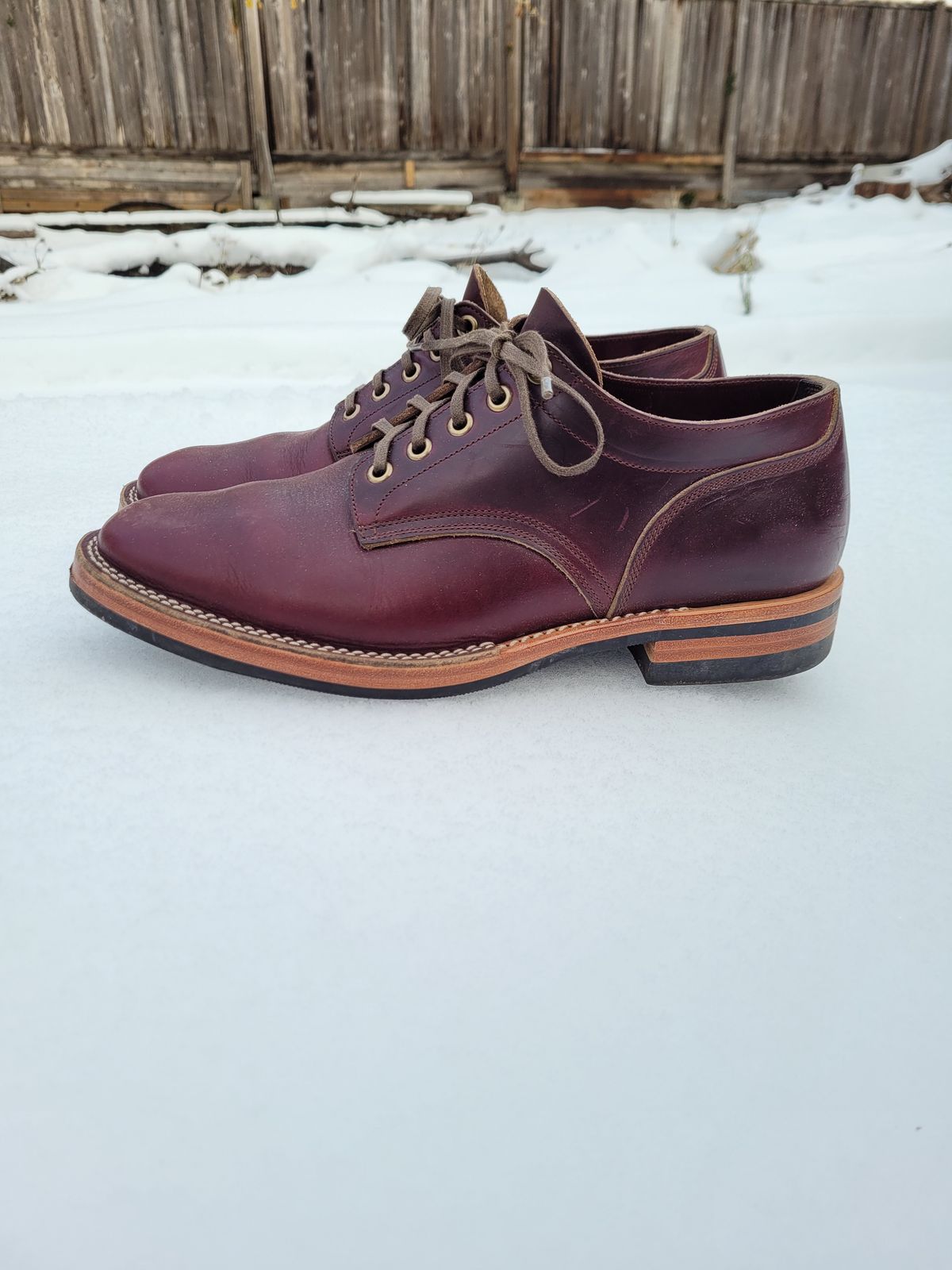 Photo by MyNameisJeff on December 2, 2022 of the Onderhoud LVL01 Derby Boot in Horween Color 8 Chromexcel.
