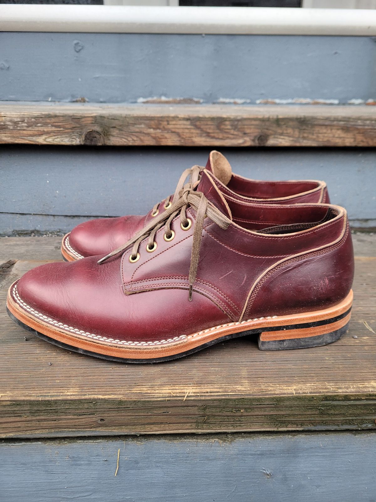 Photo by MyNameisJeff on January 3, 2023 of the Onderhoud LVL01 Derby Boot in Horween Color 8 Chromexcel.
