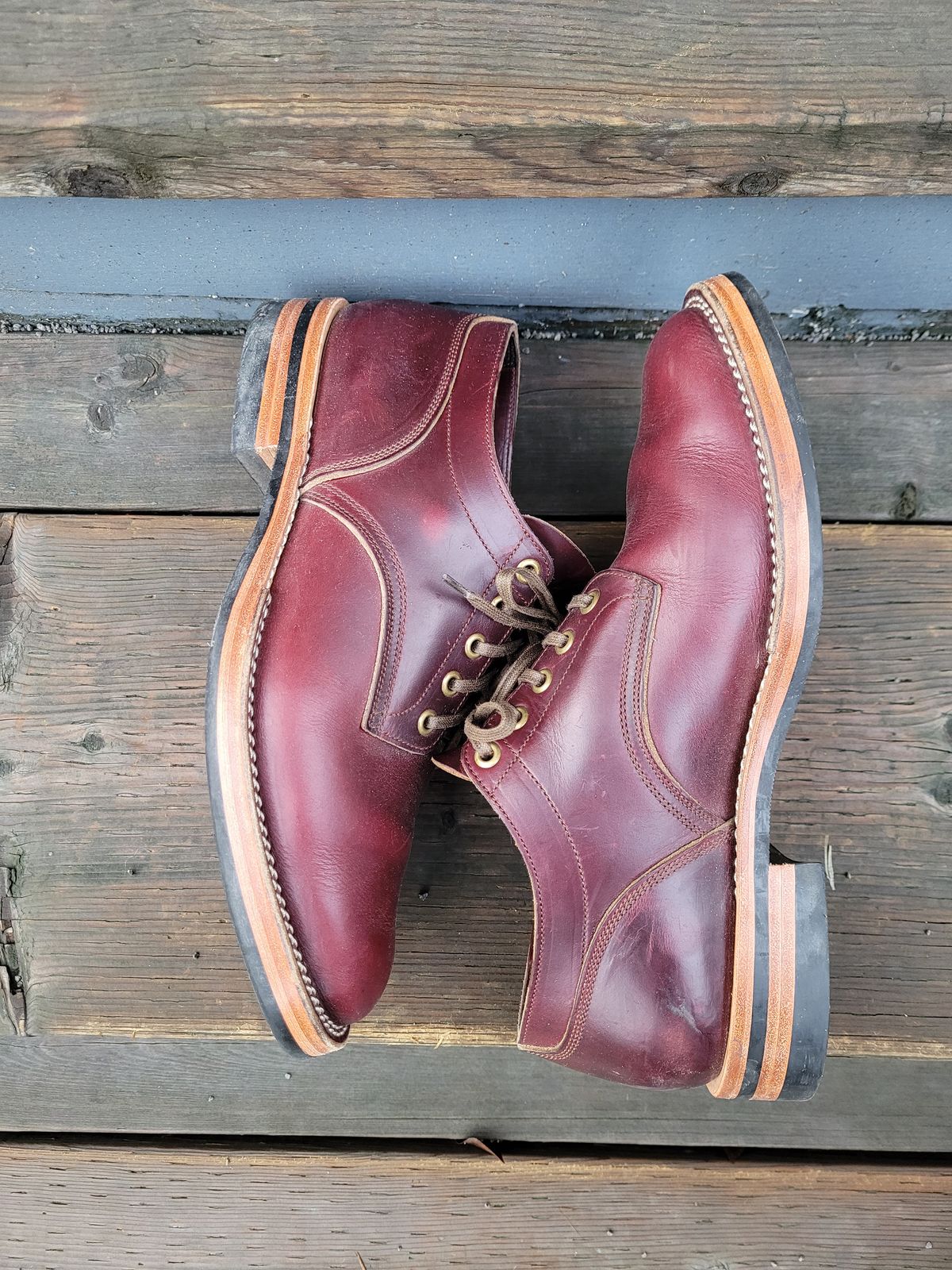 Photo by MyNameisJeff on January 3, 2023 of the Onderhoud LVL01 Derby Boot in Horween Color 8 Chromexcel.