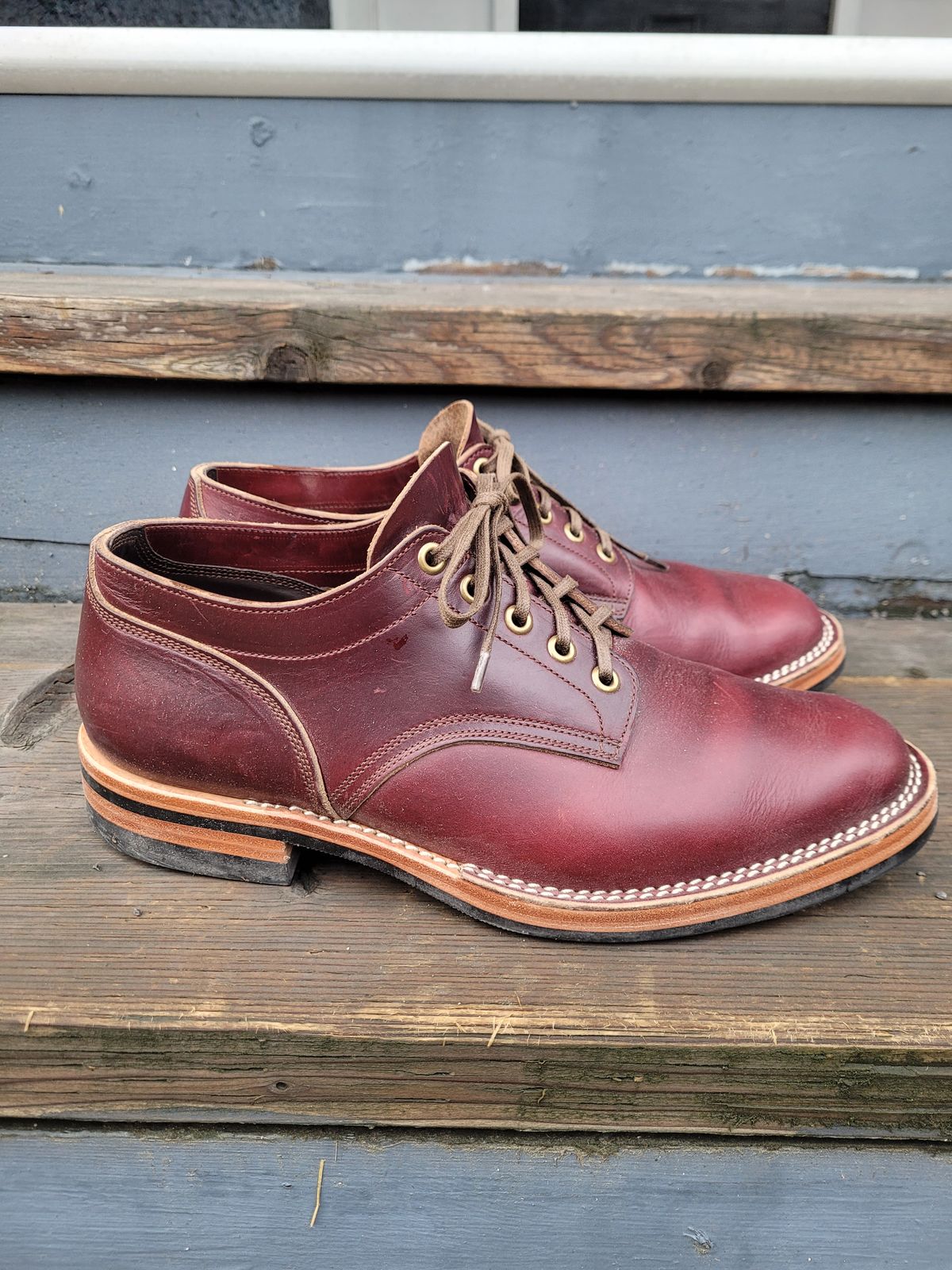 Photo by MyNameisJeff on January 3, 2023 of the Onderhoud LVL01 Derby Boot in Horween Color 8 Chromexcel.
