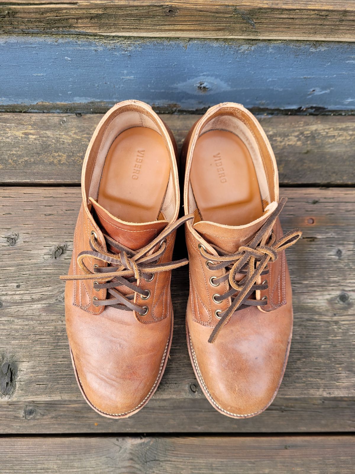 Photo by MyNameisJeff on November 1, 2022 of the Viberg 145 Oxford in Horween Natural Essex Workshoe Butt.