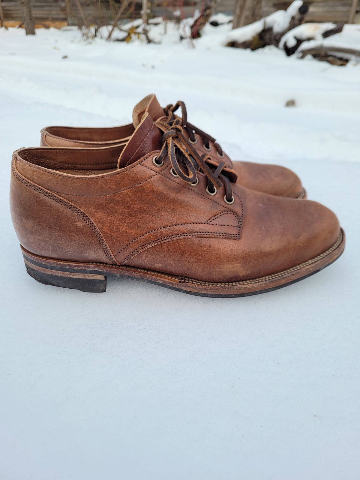 Photo by MyNameisJeff on December 2, 2022 of the Viberg 145 Oxford in Horween Natural Essex Workshoe Butt.