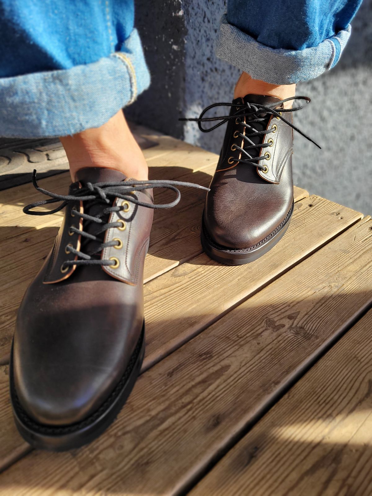 Photo by MyNameisJeff on October 6, 2023 of the Onderhoud LVL01 Derby Boot in Badalassi Carlo Cognac Minerva.