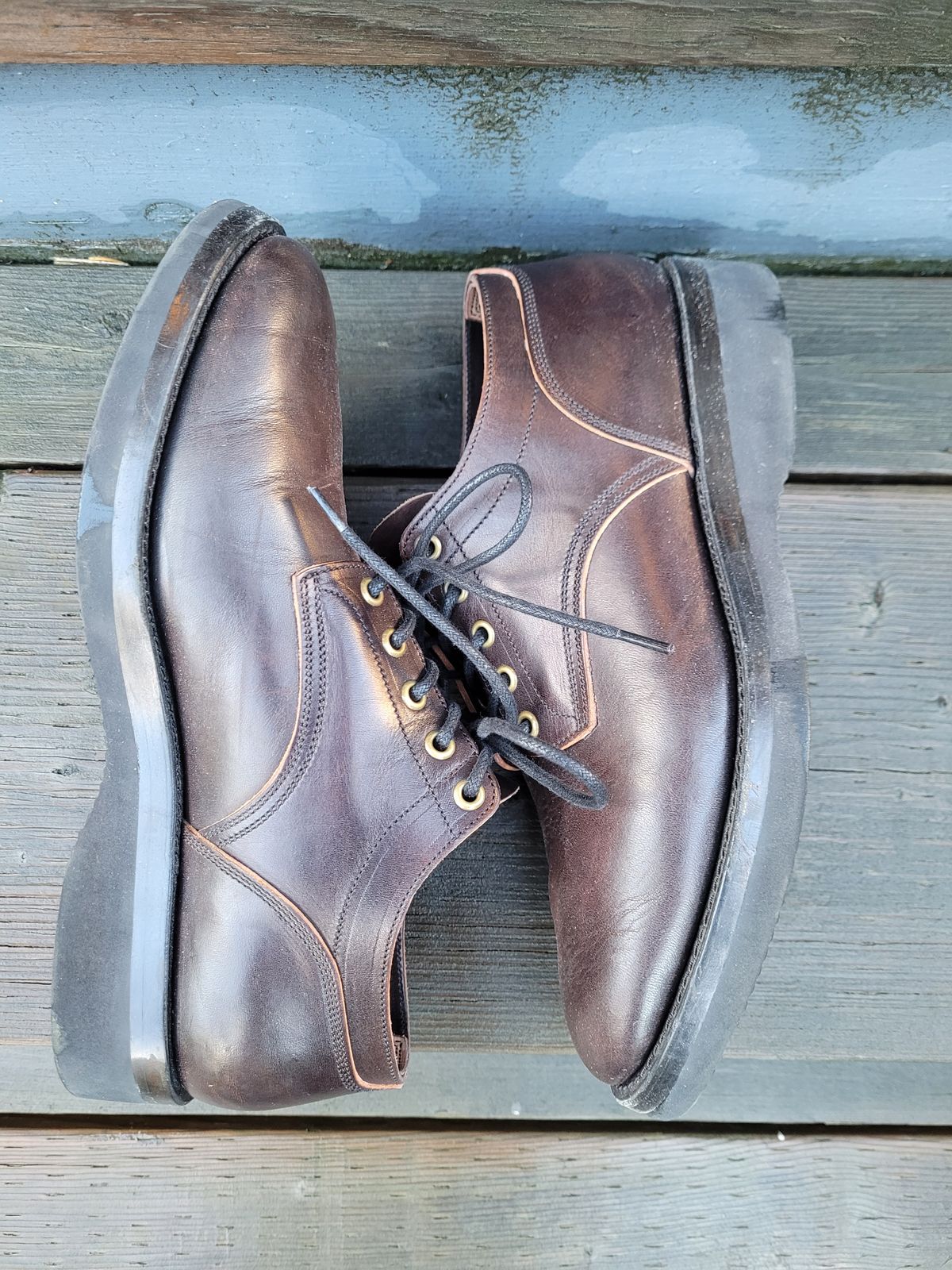 Photo by MyNameisJeff on December 2, 2023 of the Onderhoud LVL01 Derby Boot in Badalassi Carlo Cognac Minerva.
