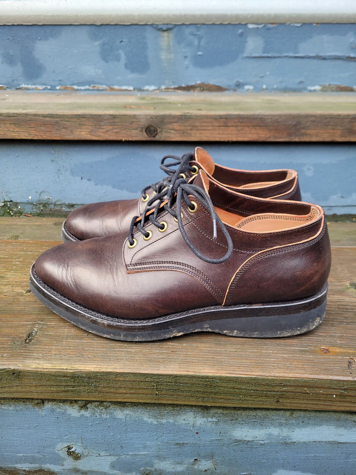 Photo by MyNameisJeff on January 1, 2024 of the Onderhoud LVL01 Derby Boot in Badalassi Carlo Cognac Minerva.