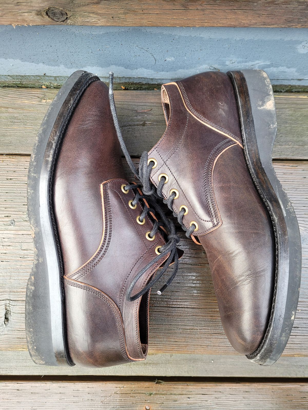 Photo by MyNameisJeff on January 1, 2024 of the Onderhoud LVL01 Derby Boot in Badalassi Carlo Cognac Minerva.