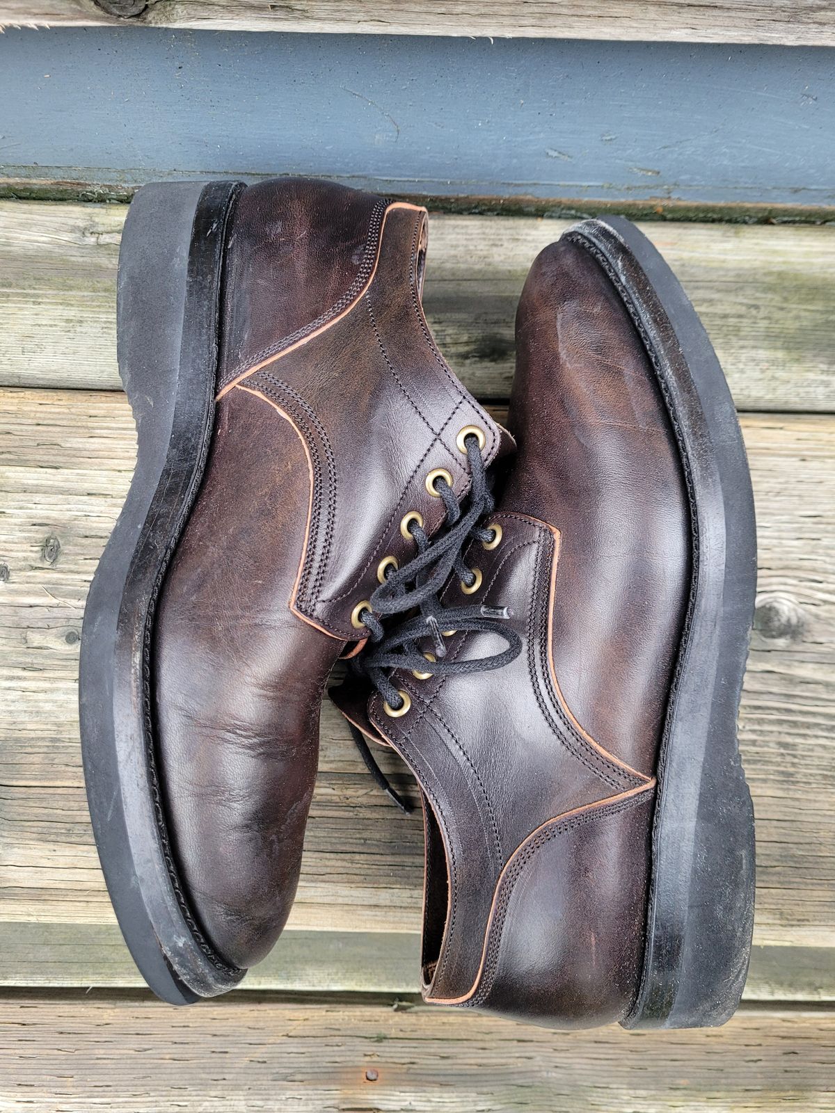 Photo by MyNameisJeff on February 2, 2024 of the Onderhoud LVL01 Derby Boot in Badalassi Carlo Cognac Minerva.