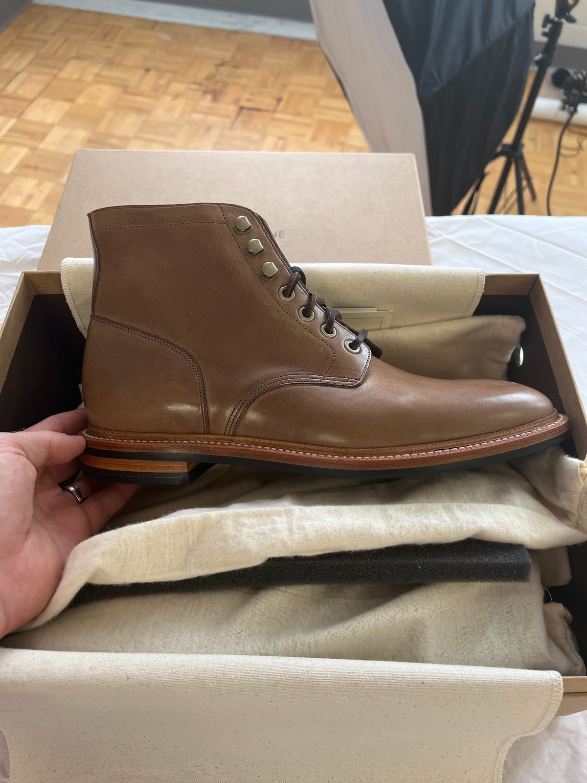 Photo by bootspy on September 22, 2023 of the Grant Stone Diesel Boot in Horween Natural Chromexcel.