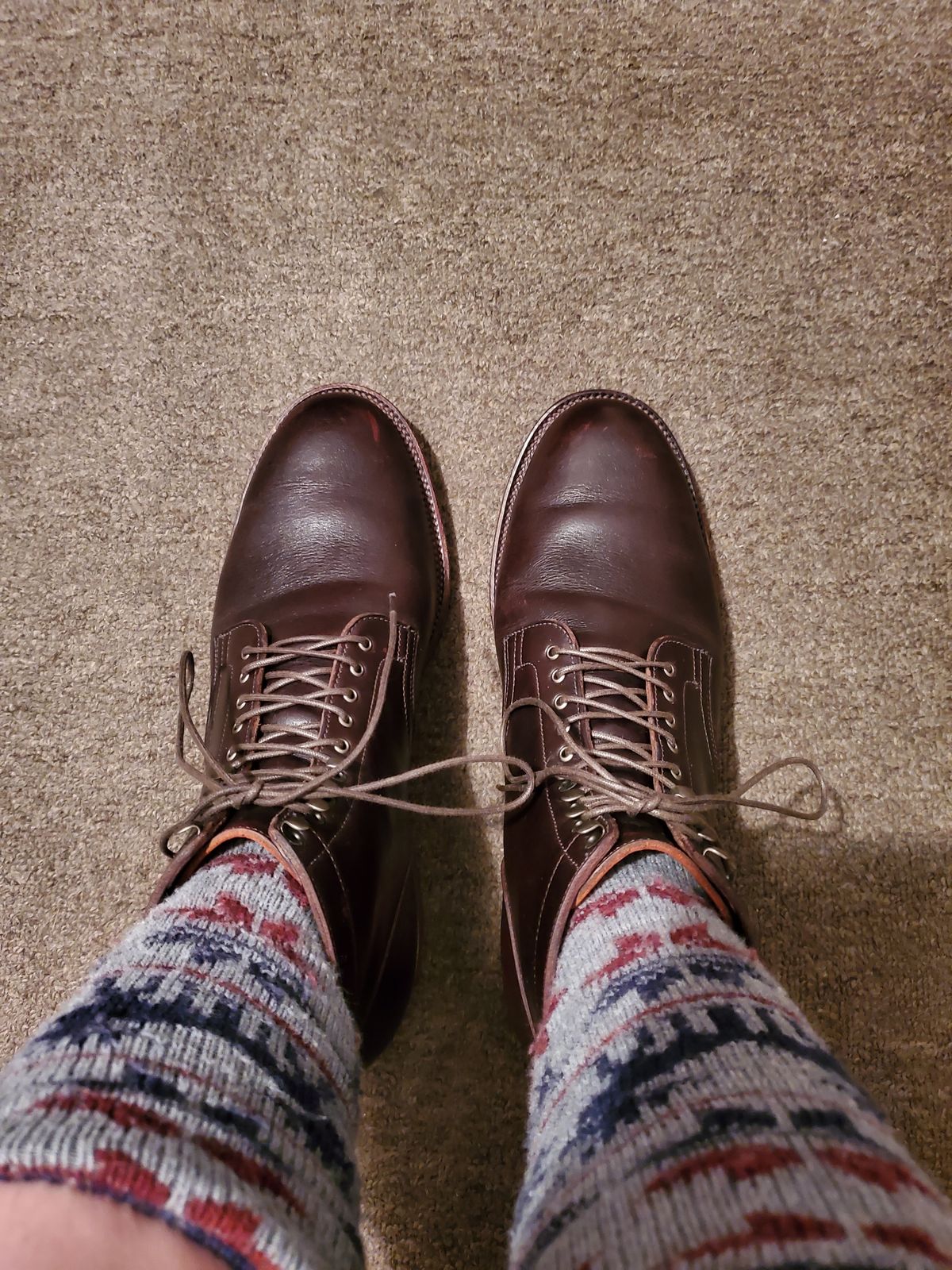 Photo by AlucardX on July 12, 2023 of the Viberg Service Boot in Horween Brown Wooly.