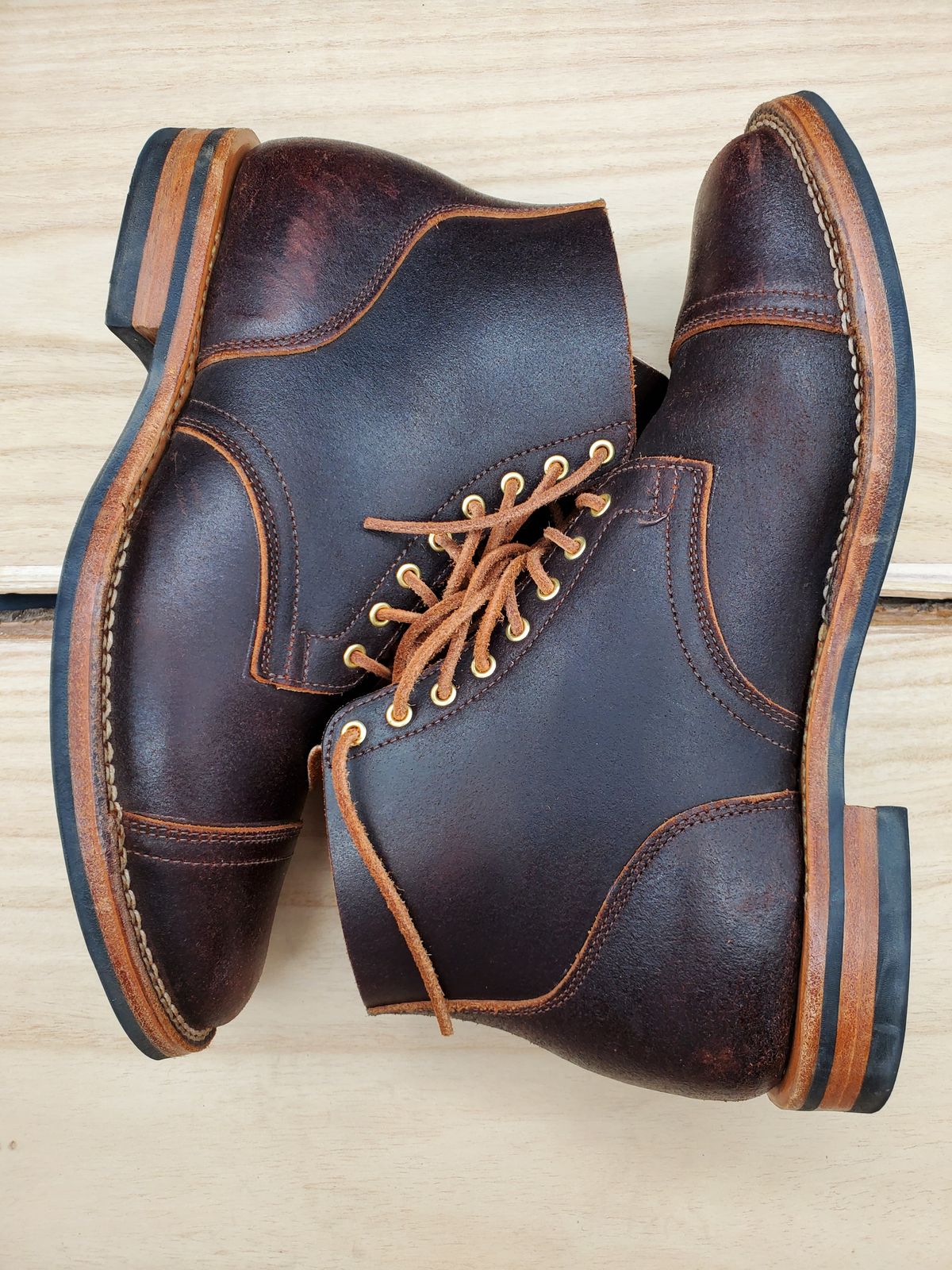 Photo by AlucardX on October 3, 2025 of the Viberg Service Boot in Horween Brown Waxed Flesh.