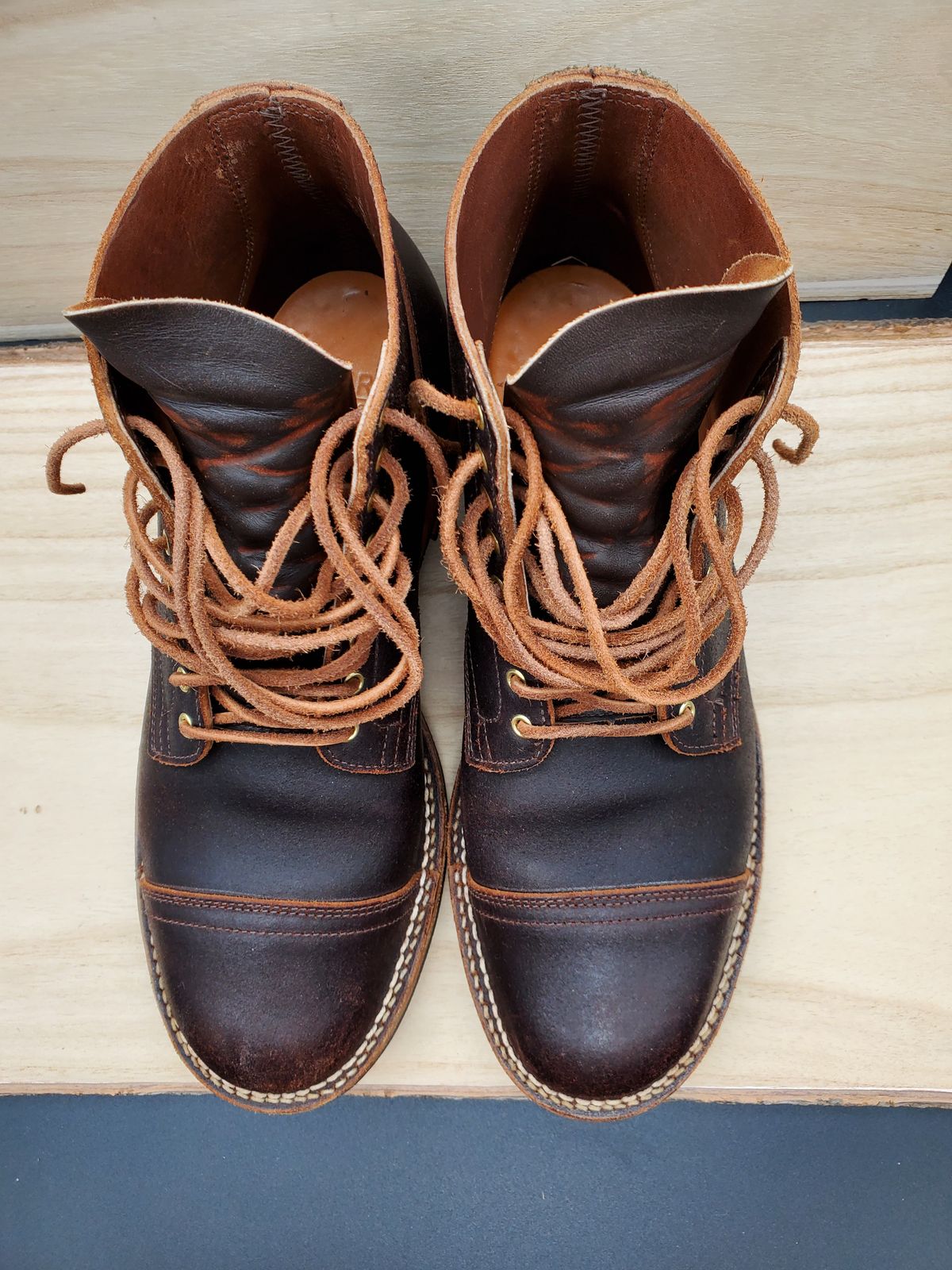 Photo by AlucardX on October 3, 2025 of the Viberg Service Boot in Horween Brown Waxed Flesh.