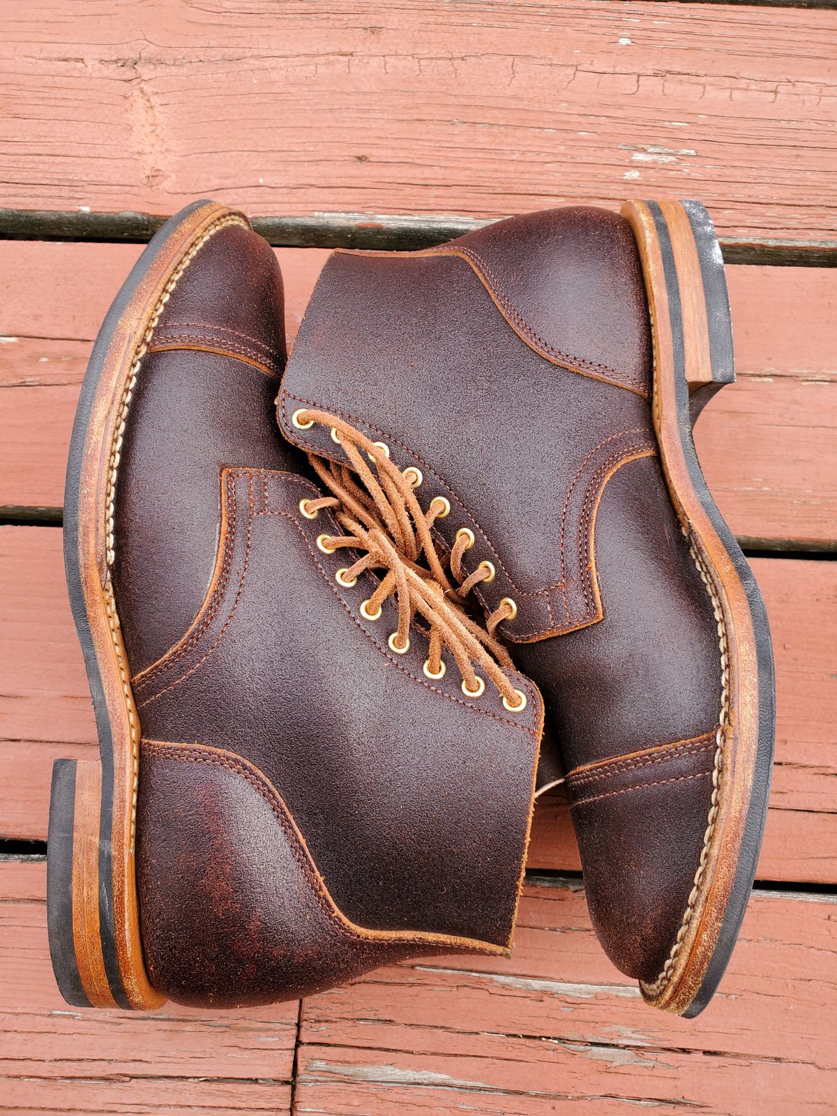 Photo by AlucardX on November 5, 2025 of the Viberg Service Boot in Horween Brown Waxed Flesh.