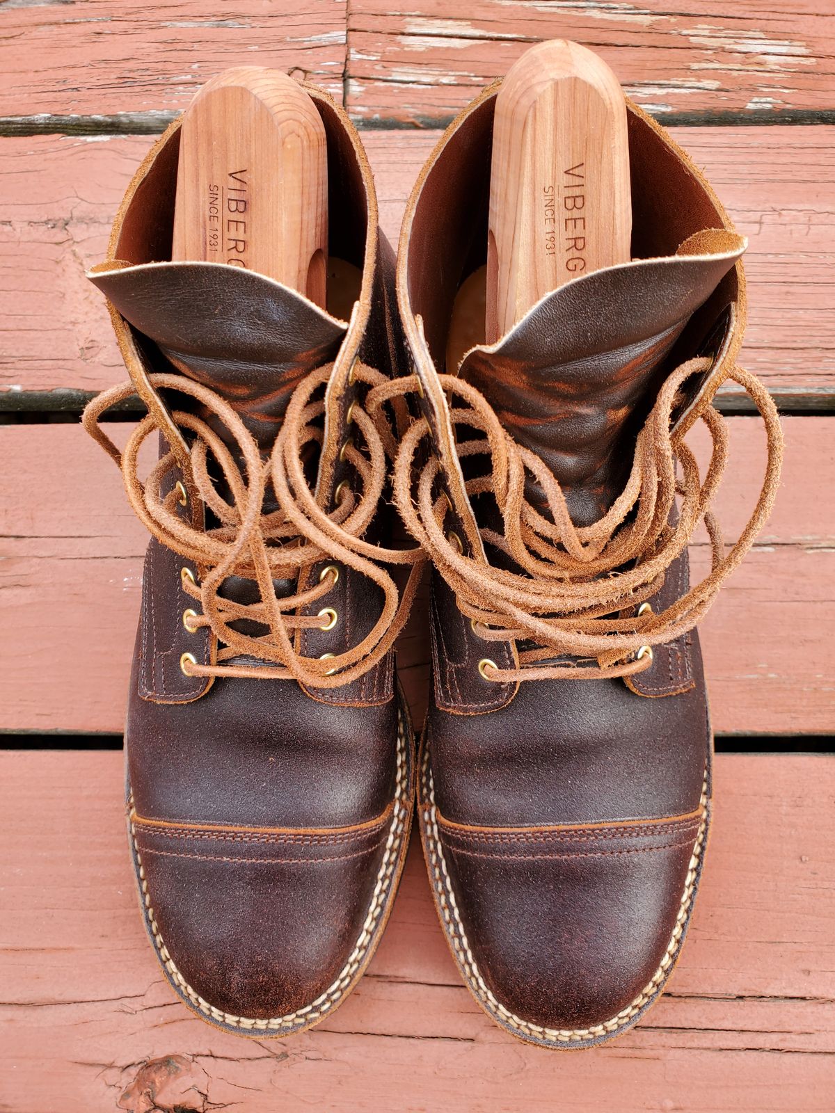 Photo by AlucardX on November 5, 2025 of the Viberg Service Boot in Horween Brown Waxed Flesh.
