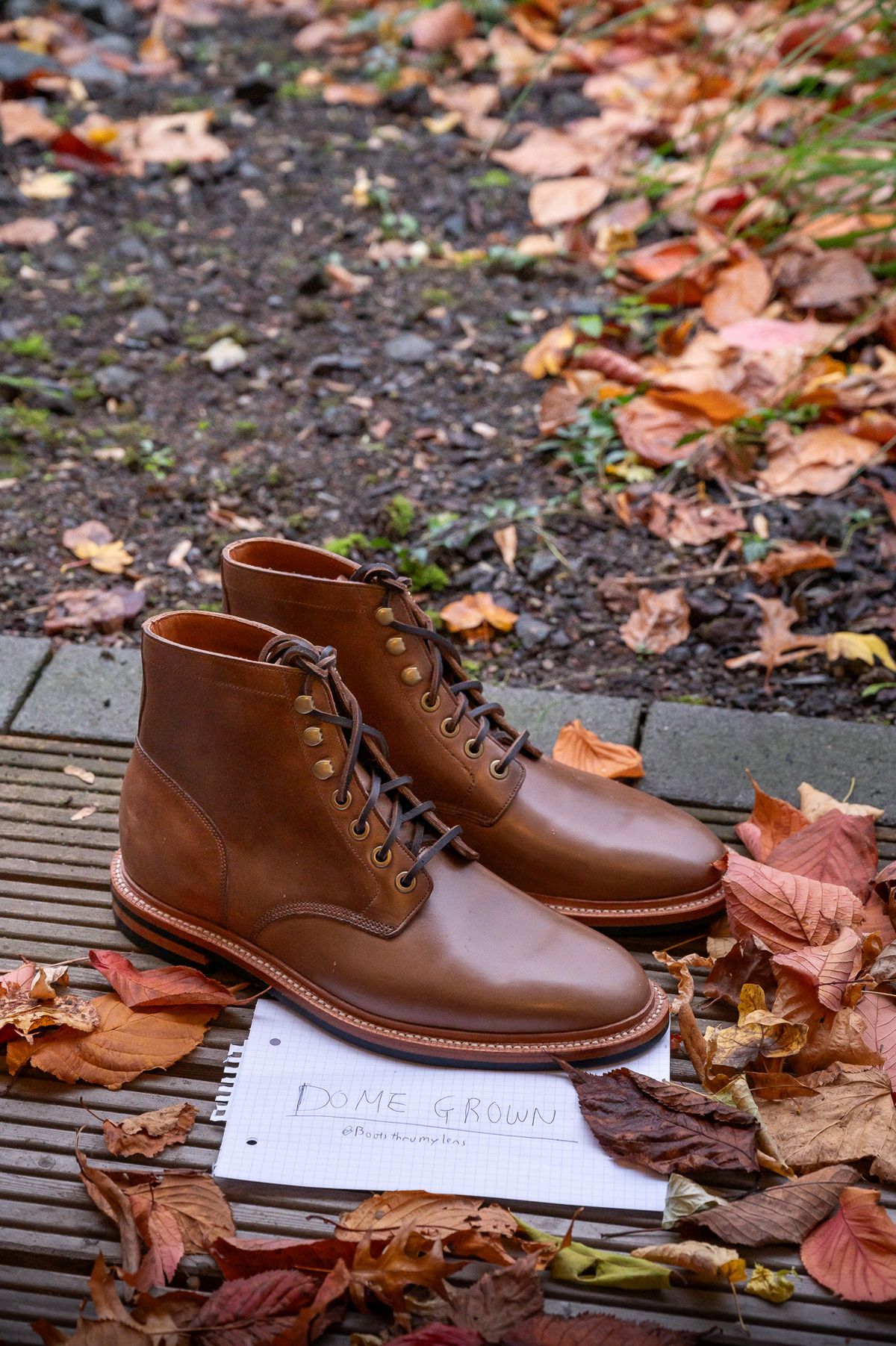 Photo by bootsthrumylens on November 4, 2023 of the Grant Stone Diesel Boot in Horween Dune Chromexcel.