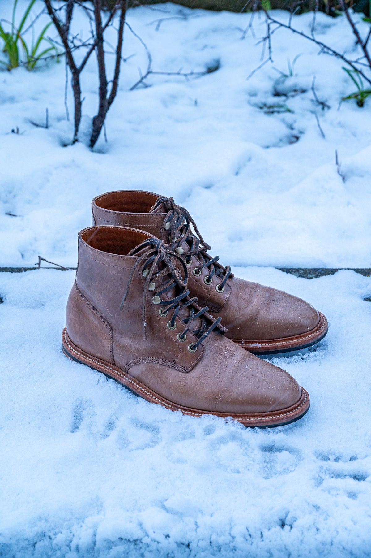 Photo by bootsthrumylens on December 3, 2023 of the Grant Stone Diesel Boot in Horween Dune Chromexcel.