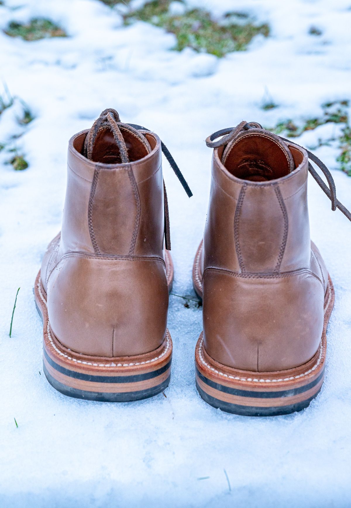 Photo by bootsthrumylens on December 3, 2023 of the Grant Stone Diesel Boot in Horween Dune Chromexcel.