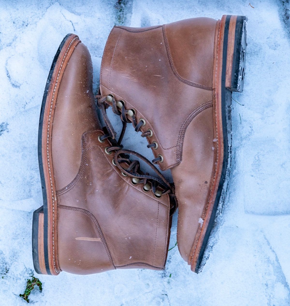 Photo by bootsthrumylens on December 3, 2023 of the Grant Stone Diesel Boot in Horween Dune Chromexcel.