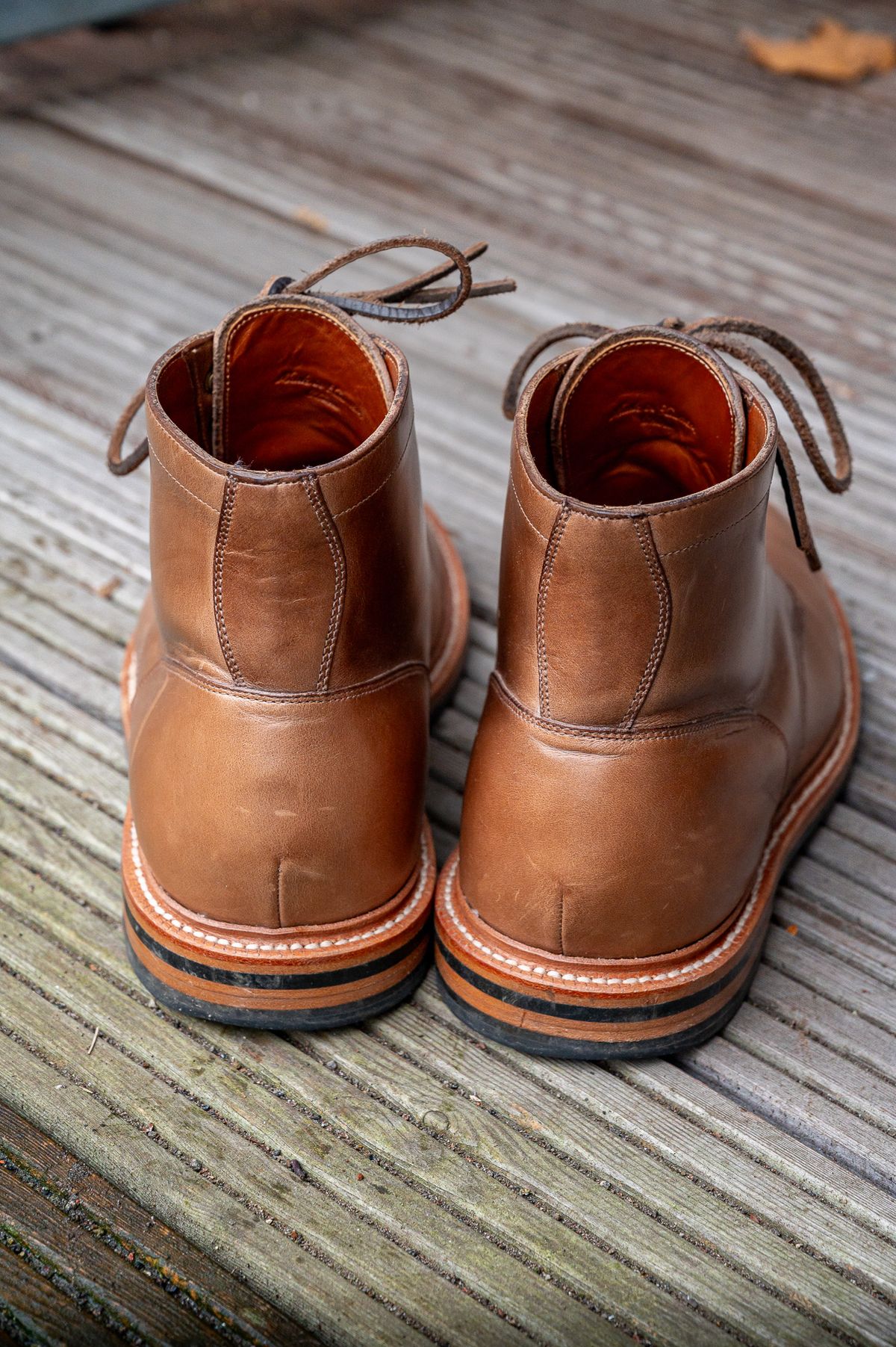 Photo by bootsthrumylens on February 5, 2024 of the Grant Stone Diesel Boot in Horween Dune Chromexcel.