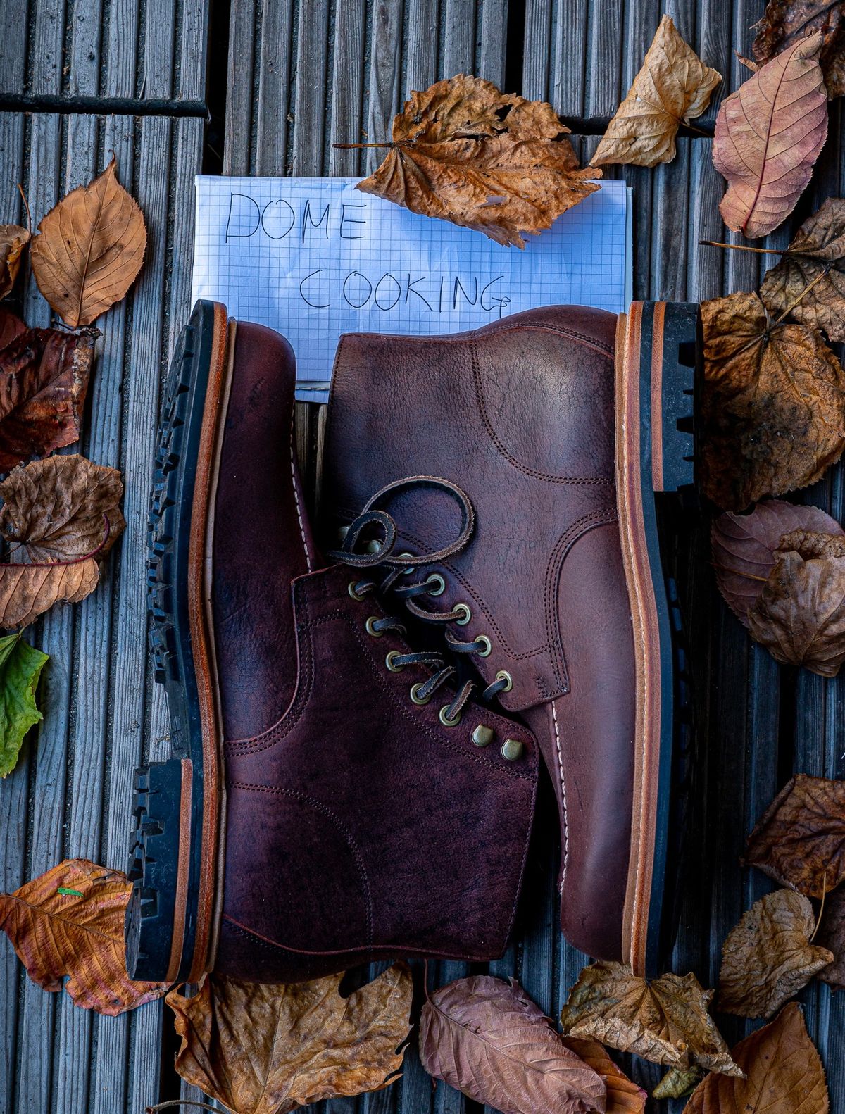 Photo by bootsthrumylens on November 2, 2025 of the Grant Stone Brass Boot in C.F. Stead Dark Burgundy Classic Kudu.