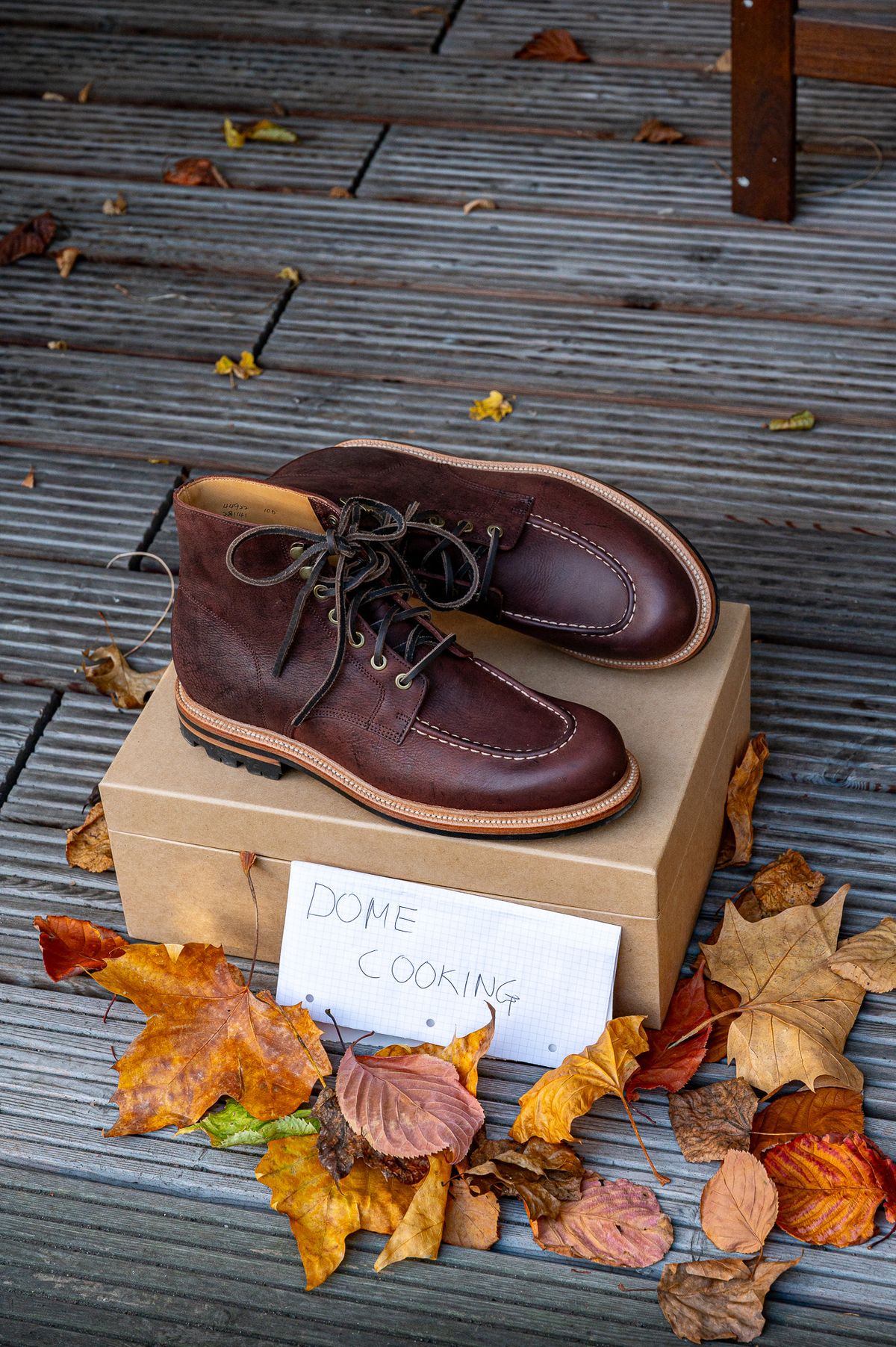 Photo by bootsthrumylens on November 3, 2025 of the Grant Stone Brass Boot in C.F. Stead Dark Burgundy Classic Kudu.