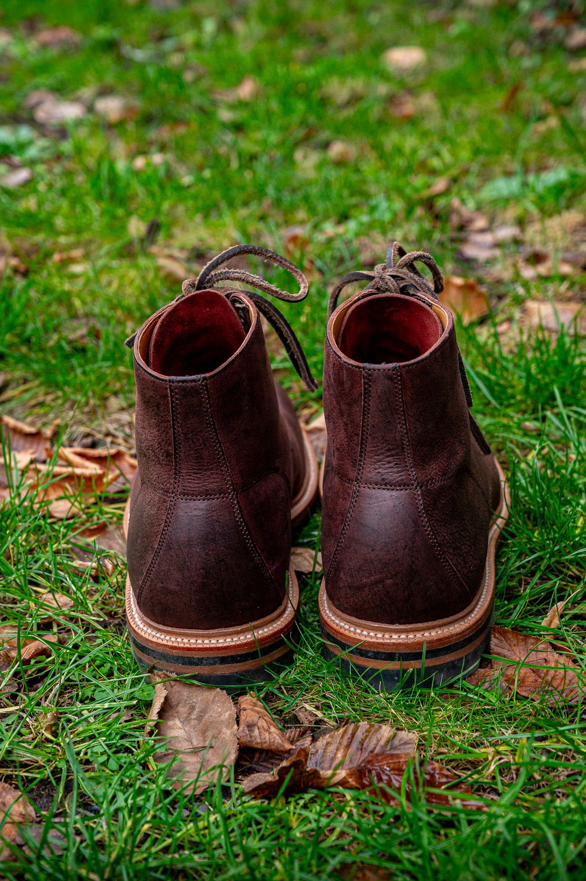 Photo by bootsthrumylens on December 3, 2025 of the Grant Stone Brass Boot in C.F. Stead Dark Burgundy Classic Kudu.