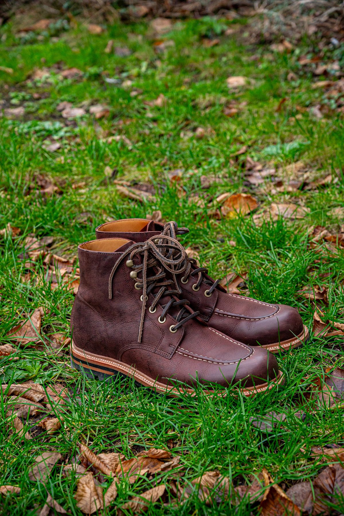 Photo by bootsthrumylens on December 3, 2025 of the Grant Stone Brass Boot in C.F. Stead Dark Burgundy Classic Kudu.