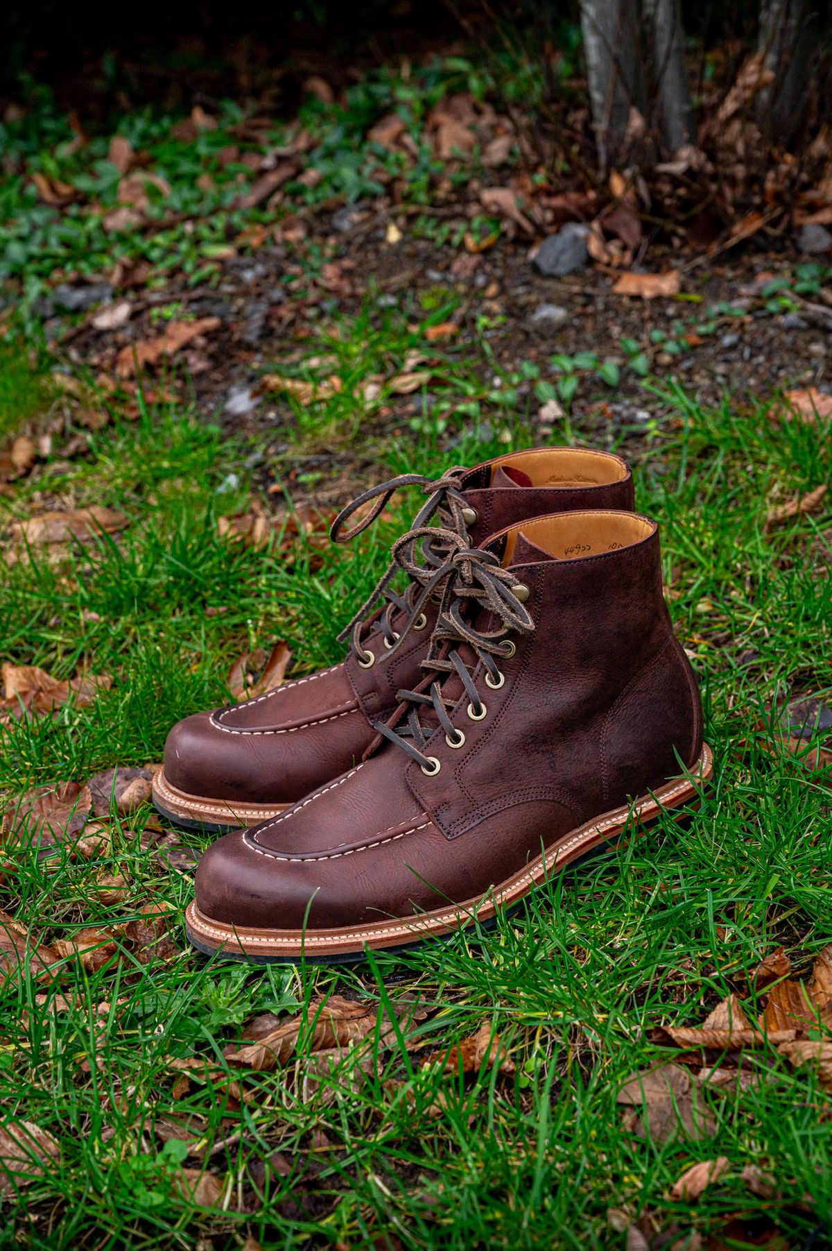 Photo by bootsthrumylens on December 3, 2025 of the Grant Stone Brass Boot in C.F. Stead Dark Burgundy Classic Kudu.