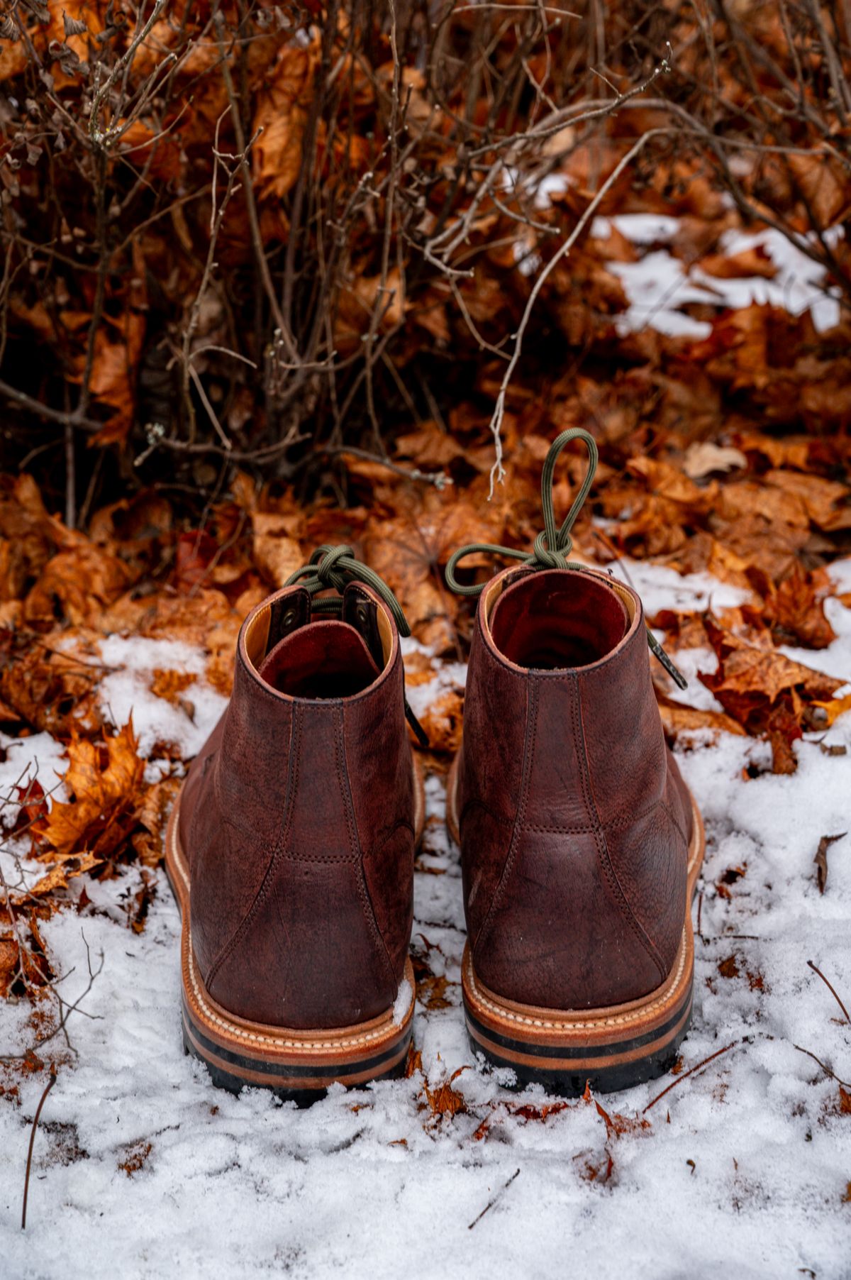 Photo by bootsthrumylens on January 4, 2026 of the Grant Stone Brass Boot in C.F. Stead Dark Burgundy Classic Kudu.