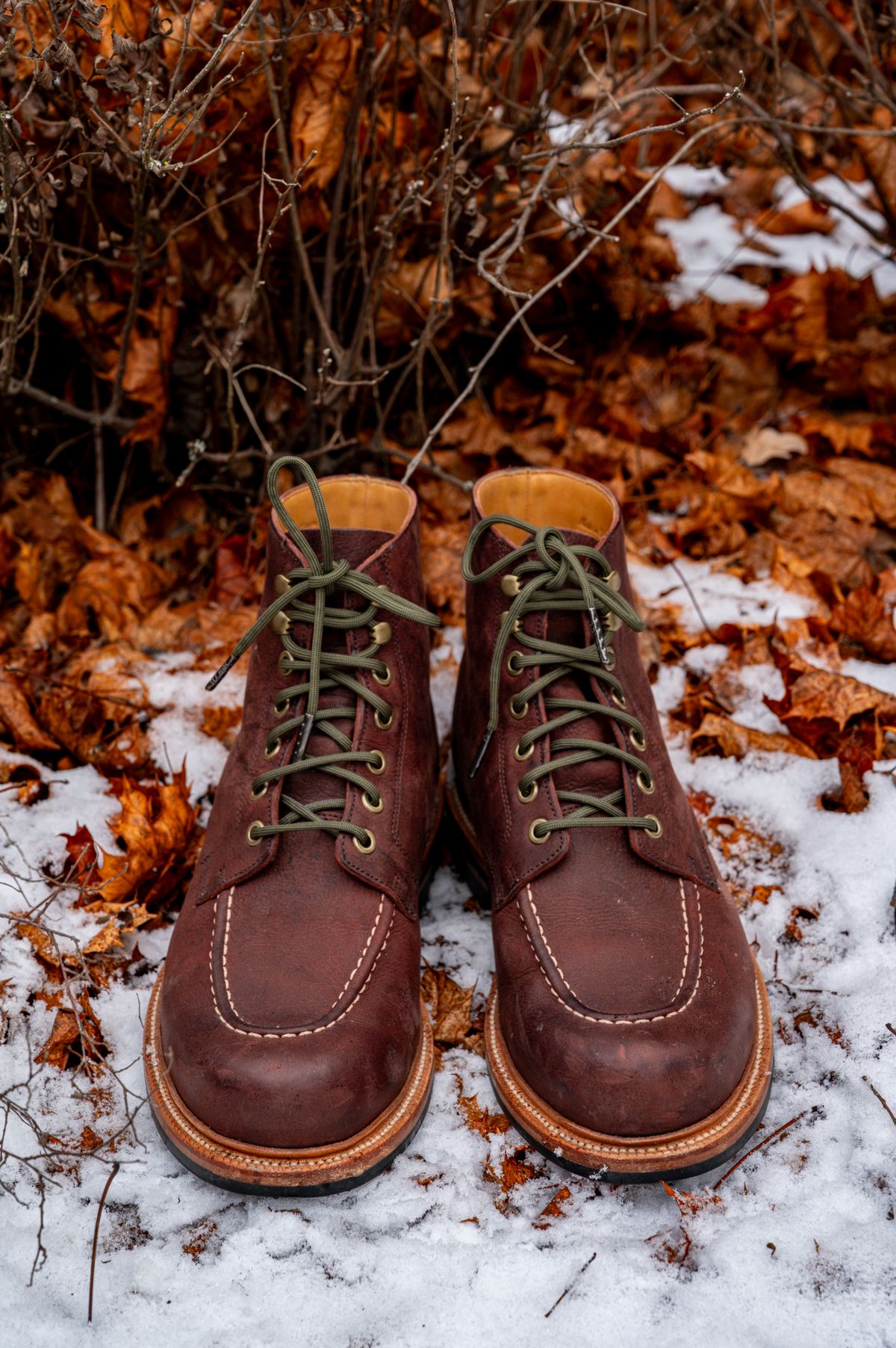 Photo by bootsthrumylens on January 4, 2026 of the Grant Stone Brass Boot in C.F. Stead Dark Burgundy Classic Kudu.