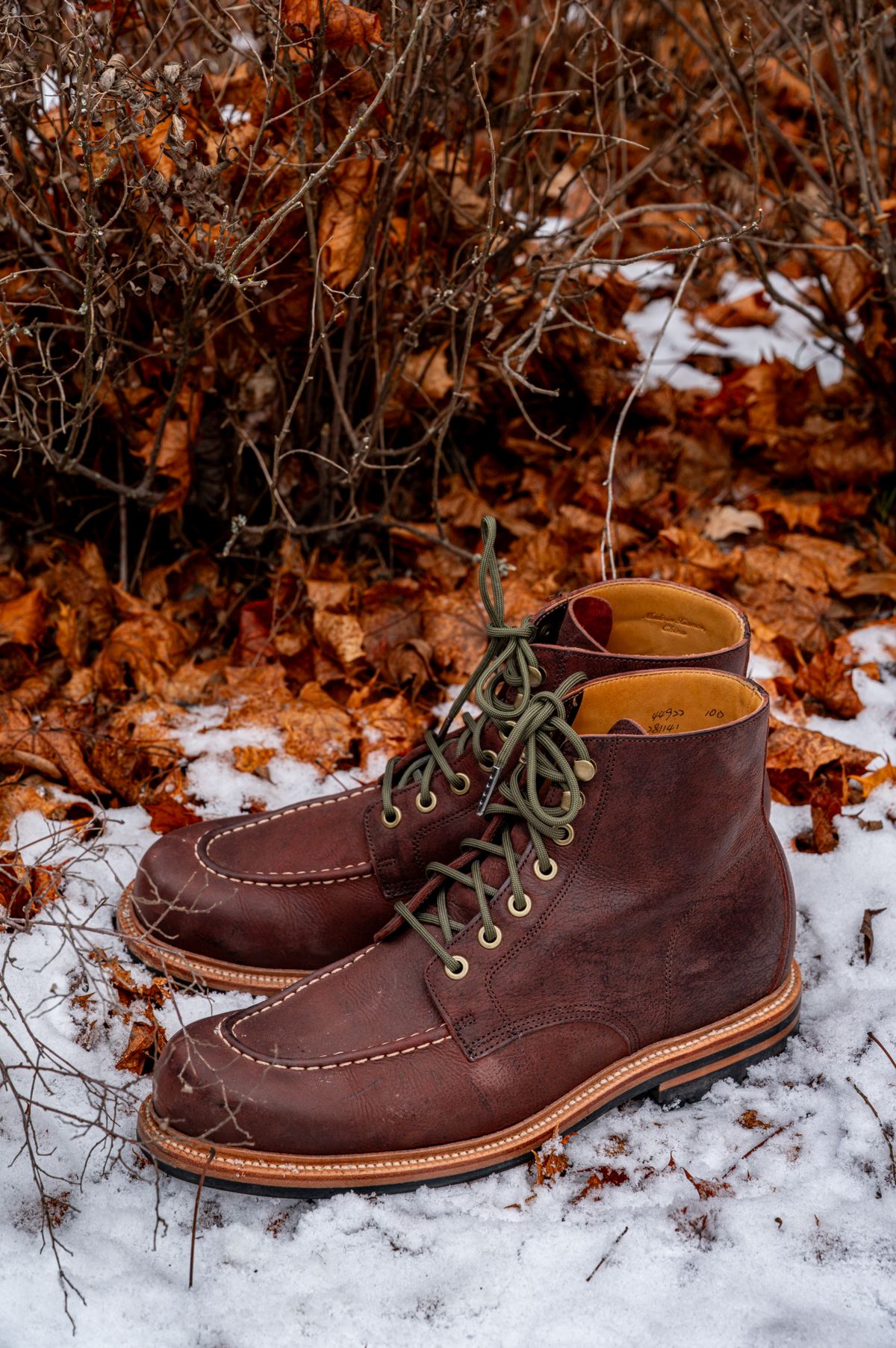 Photo by bootsthrumylens on January 4, 2026 of the Grant Stone Brass Boot in C.F. Stead Dark Burgundy Classic Kudu.