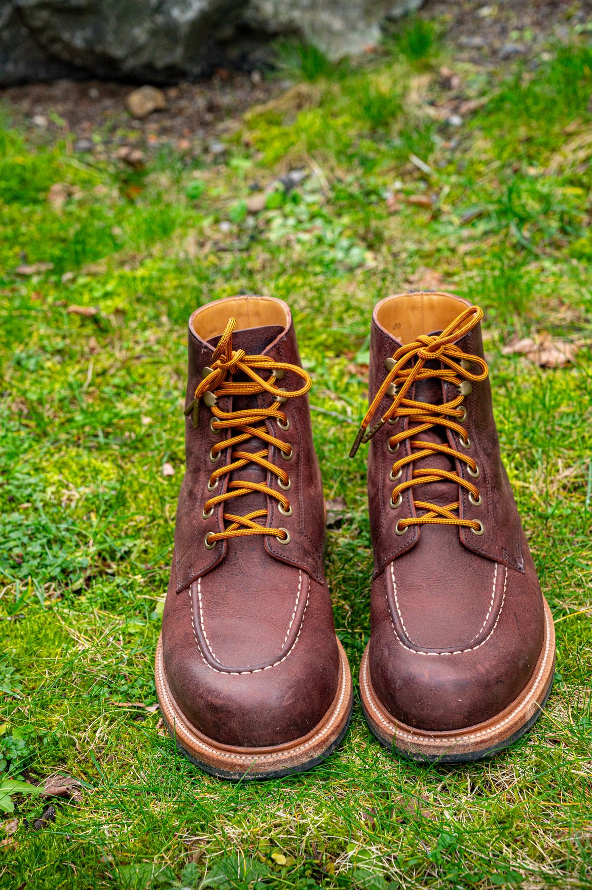 Photo by bootsthrumylens on February 1, 2026 of the Grant Stone Brass Boot in C.F. Stead Dark Burgundy Classic Kudu.