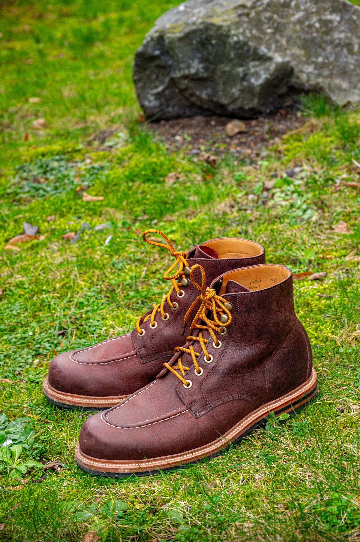 Photo by bootsthrumylens on February 1, 2026 of the Grant Stone Brass Boot in C.F. Stead Dark Burgundy Classic Kudu.