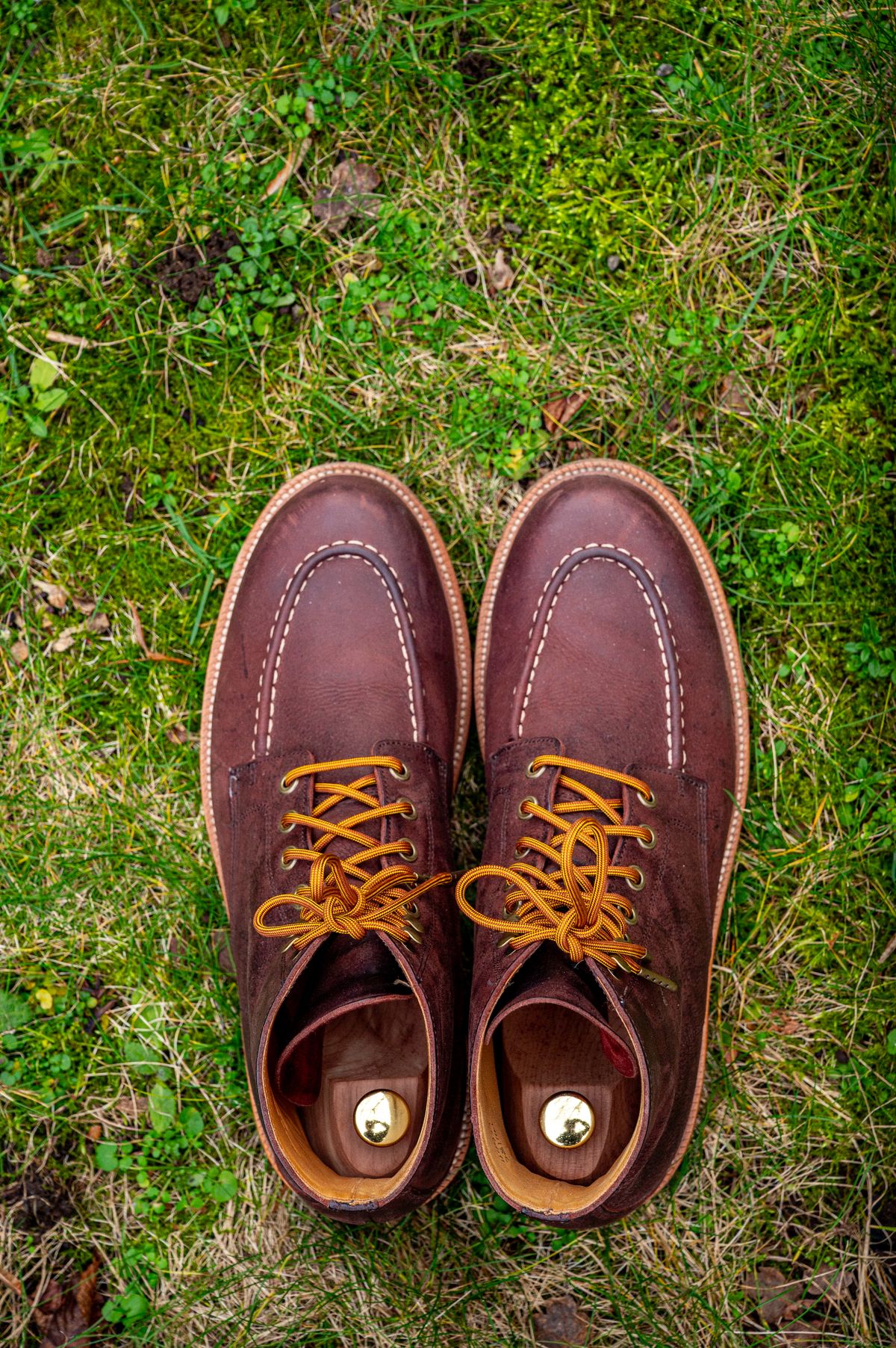 Photo by bootsthrumylens on February 1, 2026 of the Grant Stone Brass Boot in C.F. Stead Dark Burgundy Classic Kudu.