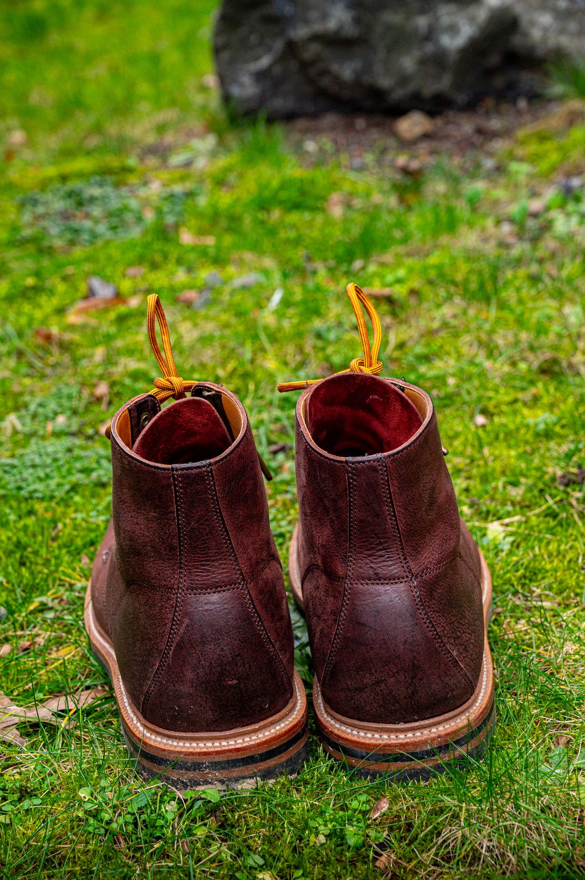 Photo by bootsthrumylens on February 1, 2026 of the Grant Stone Brass Boot in C.F. Stead Dark Burgundy Classic Kudu.