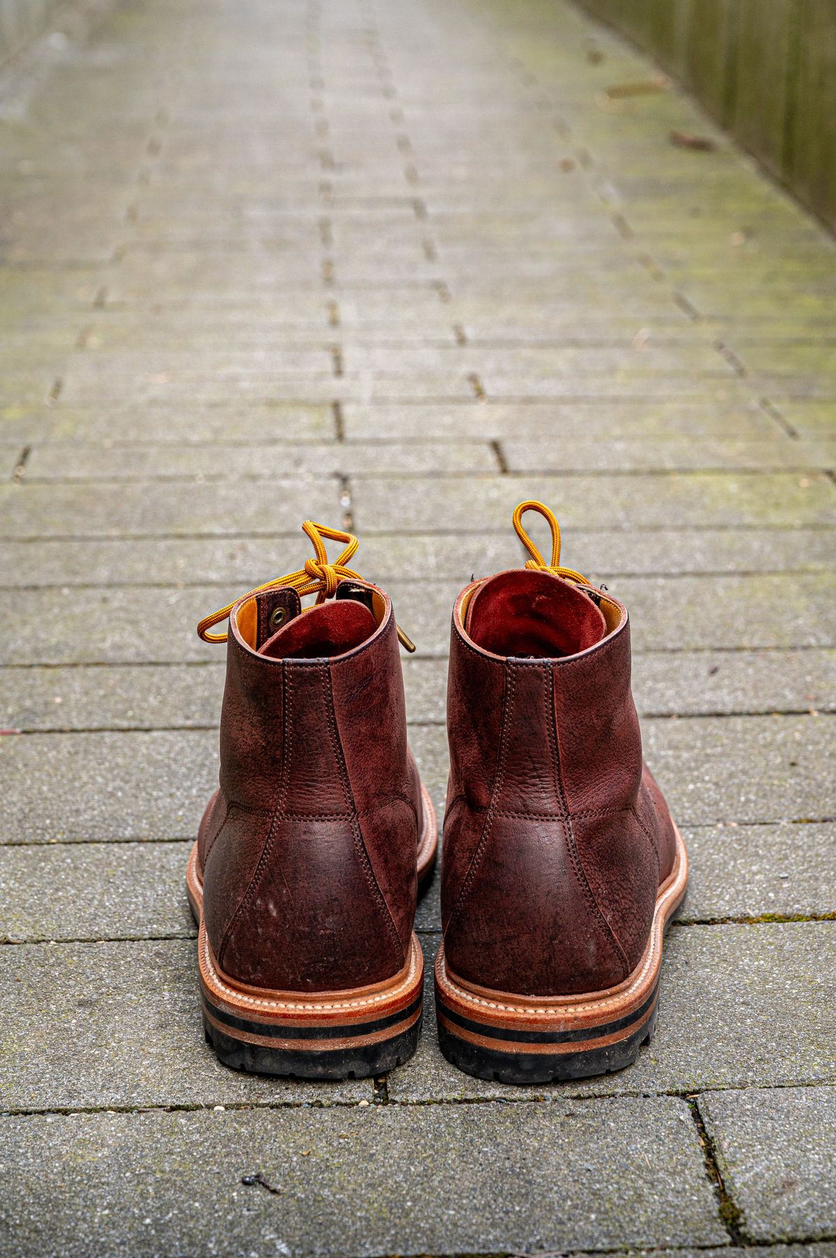 Photo by bootsthrumylens on March 1, 2026 of the Grant Stone Brass Boot in C.F. Stead Dark Burgundy Classic Kudu.