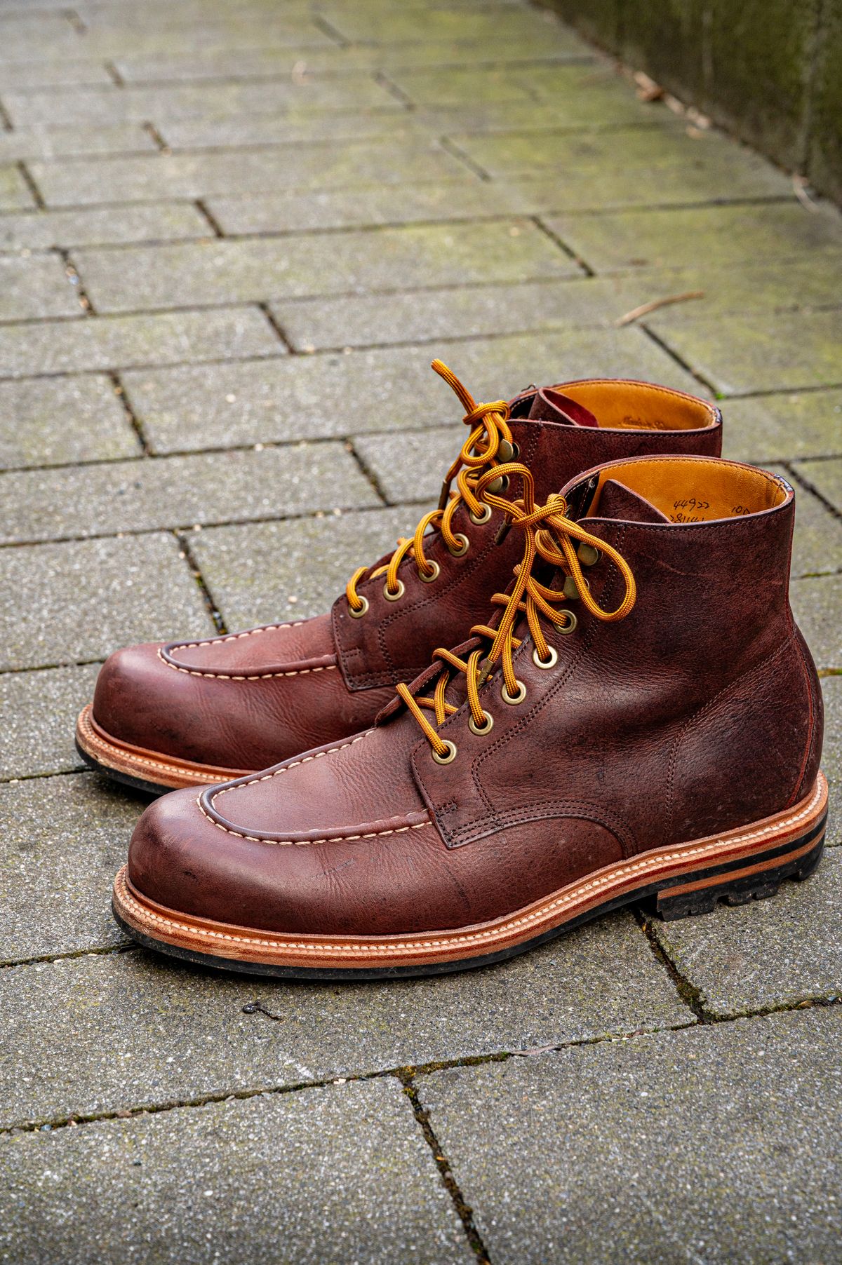 Photo by bootsthrumylens on March 1, 2026 of the Grant Stone Brass Boot in C.F. Stead Dark Burgundy Classic Kudu.