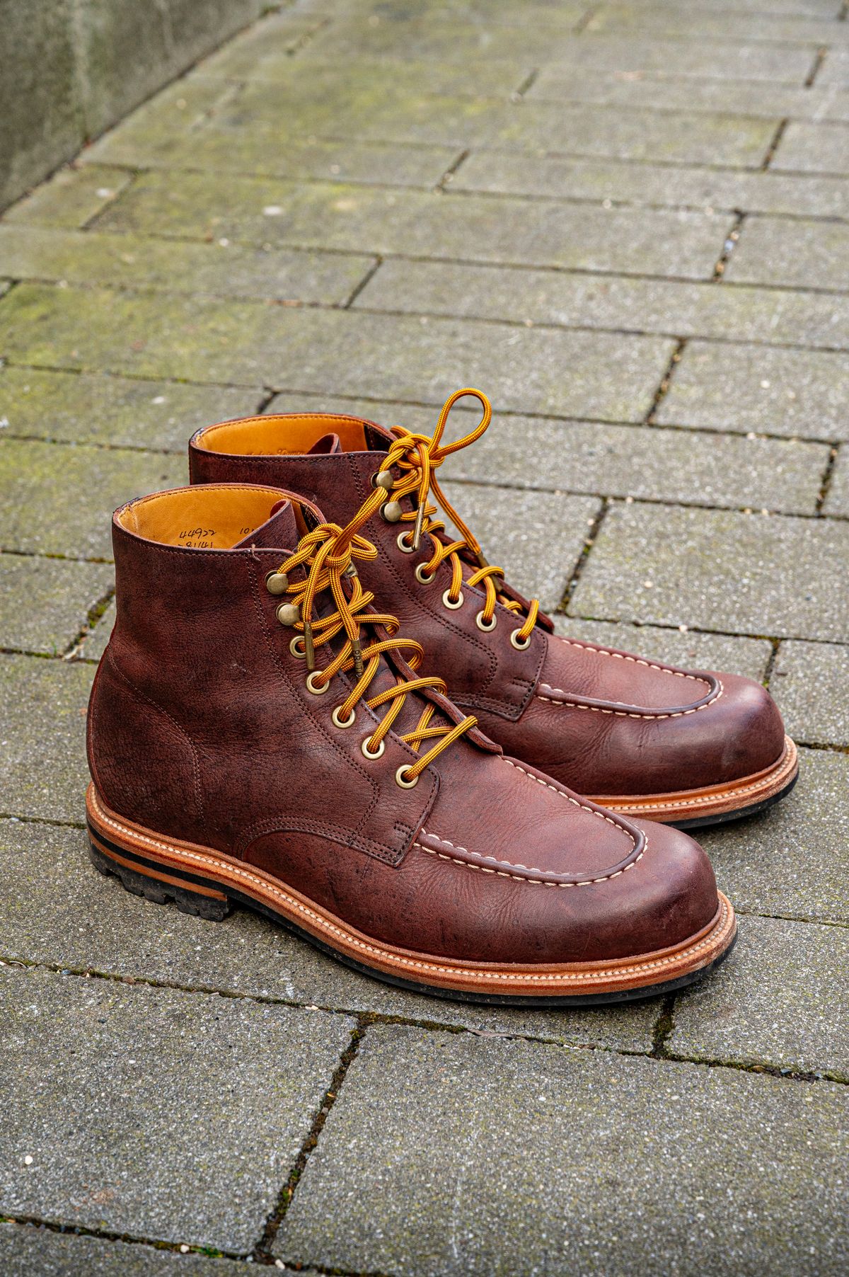 Photo by bootsthrumylens on March 1, 2026 of the Grant Stone Brass Boot in C.F. Stead Dark Burgundy Classic Kudu.