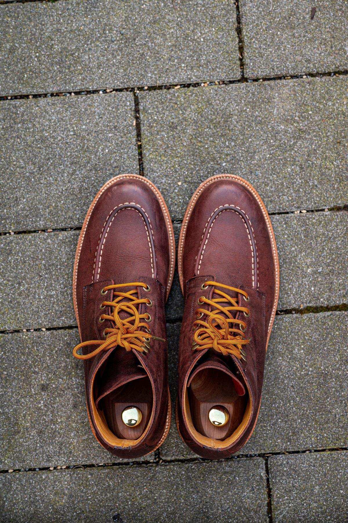 Photo by bootsthrumylens on March 1, 2026 of the Grant Stone Brass Boot in C.F. Stead Dark Burgundy Classic Kudu.