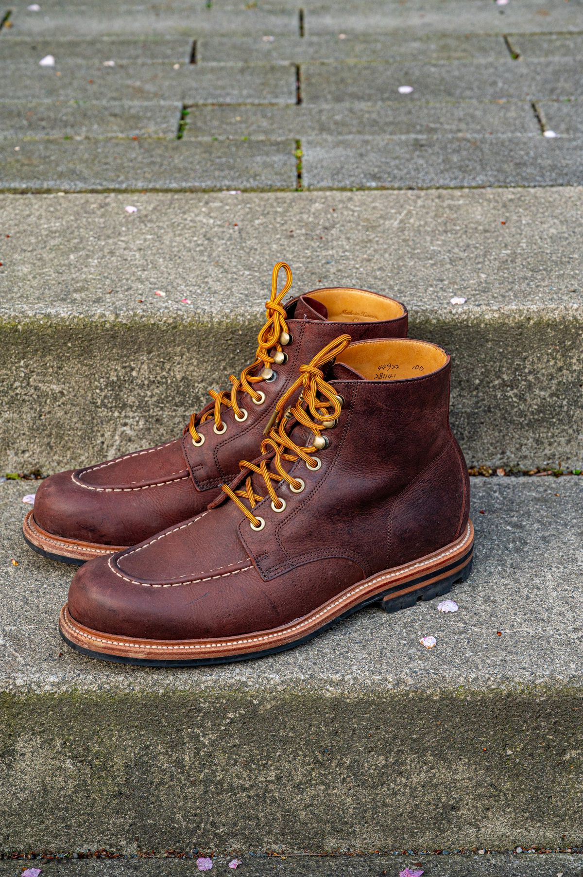 Photo by bootsthrumylens on April 2, 2026 of the Grant Stone Brass Boot in C.F. Stead Dark Burgundy Classic Kudu.