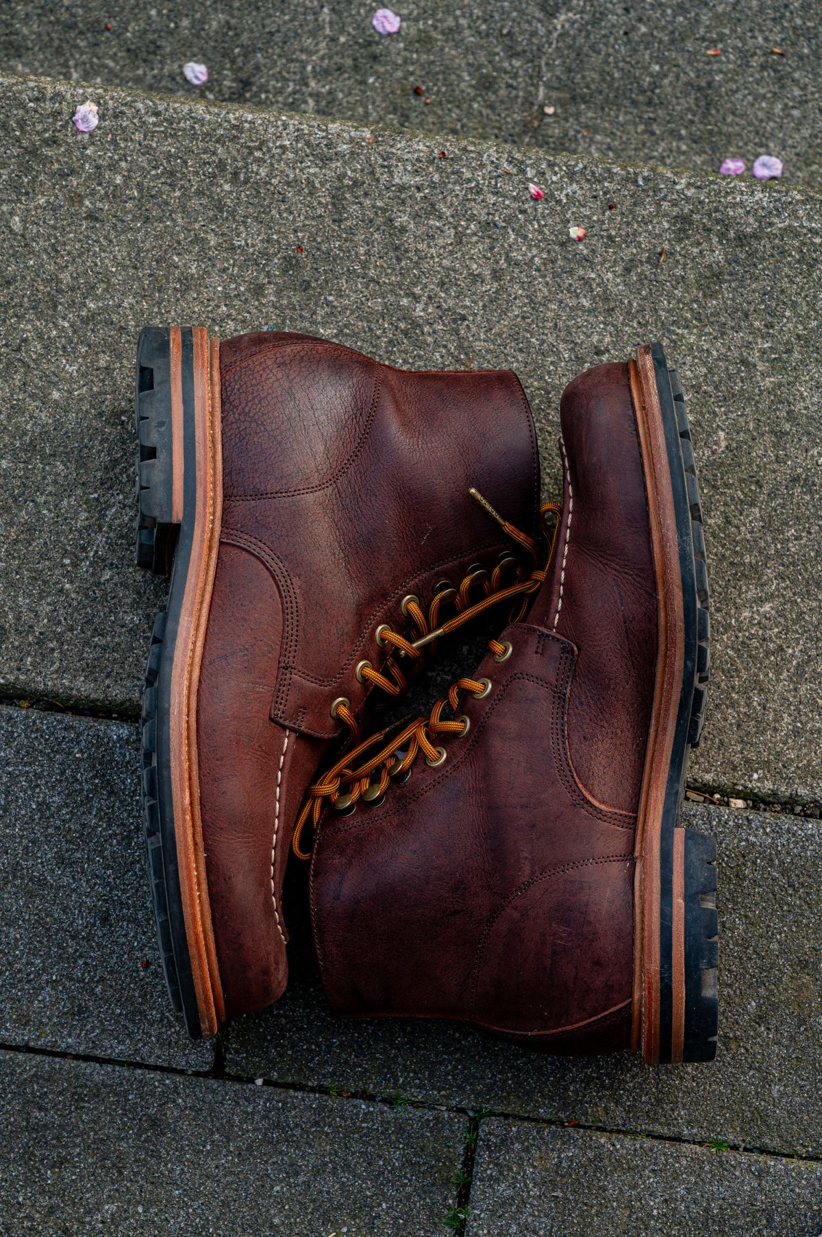 Photo by bootsthrumylens on April 2, 2026 of the Grant Stone Brass Boot in C.F. Stead Dark Burgundy Classic Kudu.
