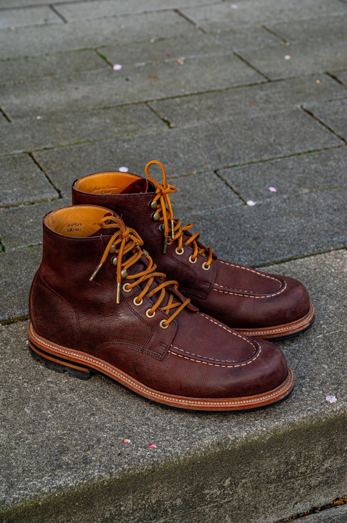 Photo by bootsthrumylens on April 2, 2026 of the Grant Stone Brass Boot in C.F. Stead Dark Burgundy Classic Kudu.