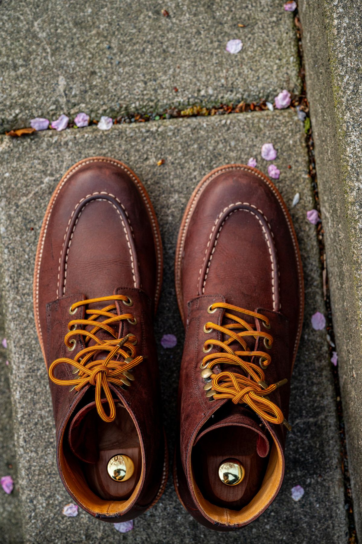 Photo by bootsthrumylens on April 2, 2026 of the Grant Stone Brass Boot in C.F. Stead Dark Burgundy Classic Kudu.