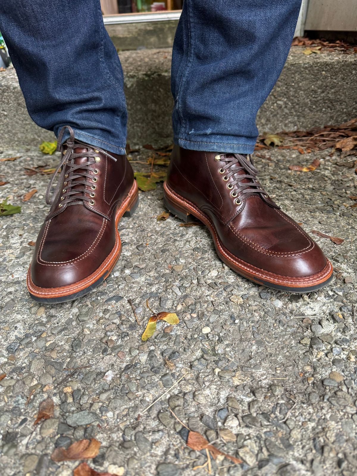 Photo by drtobiassfunke on October 5, 2024 of the Alden Indy Boot in Horween Brown Chromexcel.