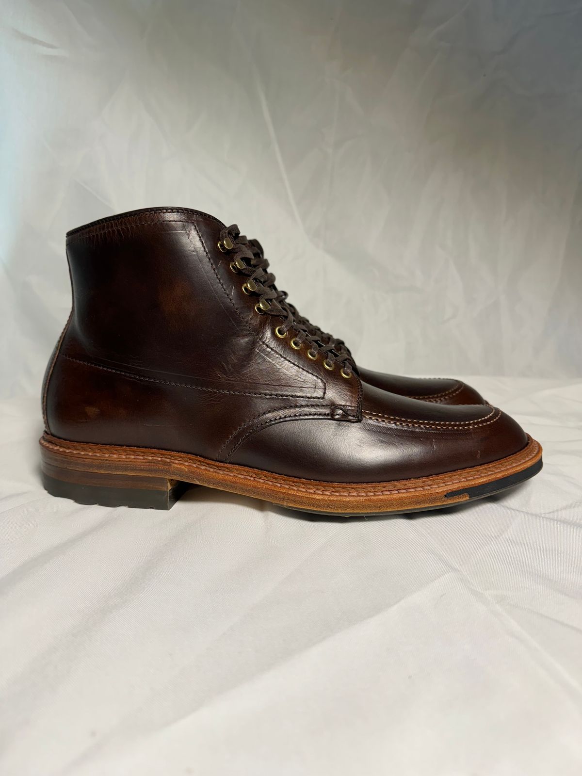 Photo by drtobiassfunke on October 5, 2024 of the Alden Indy Boot in Horween Brown Chromexcel.